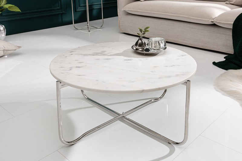 riess-ambiente Couchtisch NOBLE Ø65cm weiß / silber (Einzelartikel, 1-St), Wohnzimmer · rund · abnehmbare Marmor-Tischplatte · Metall · handmade
