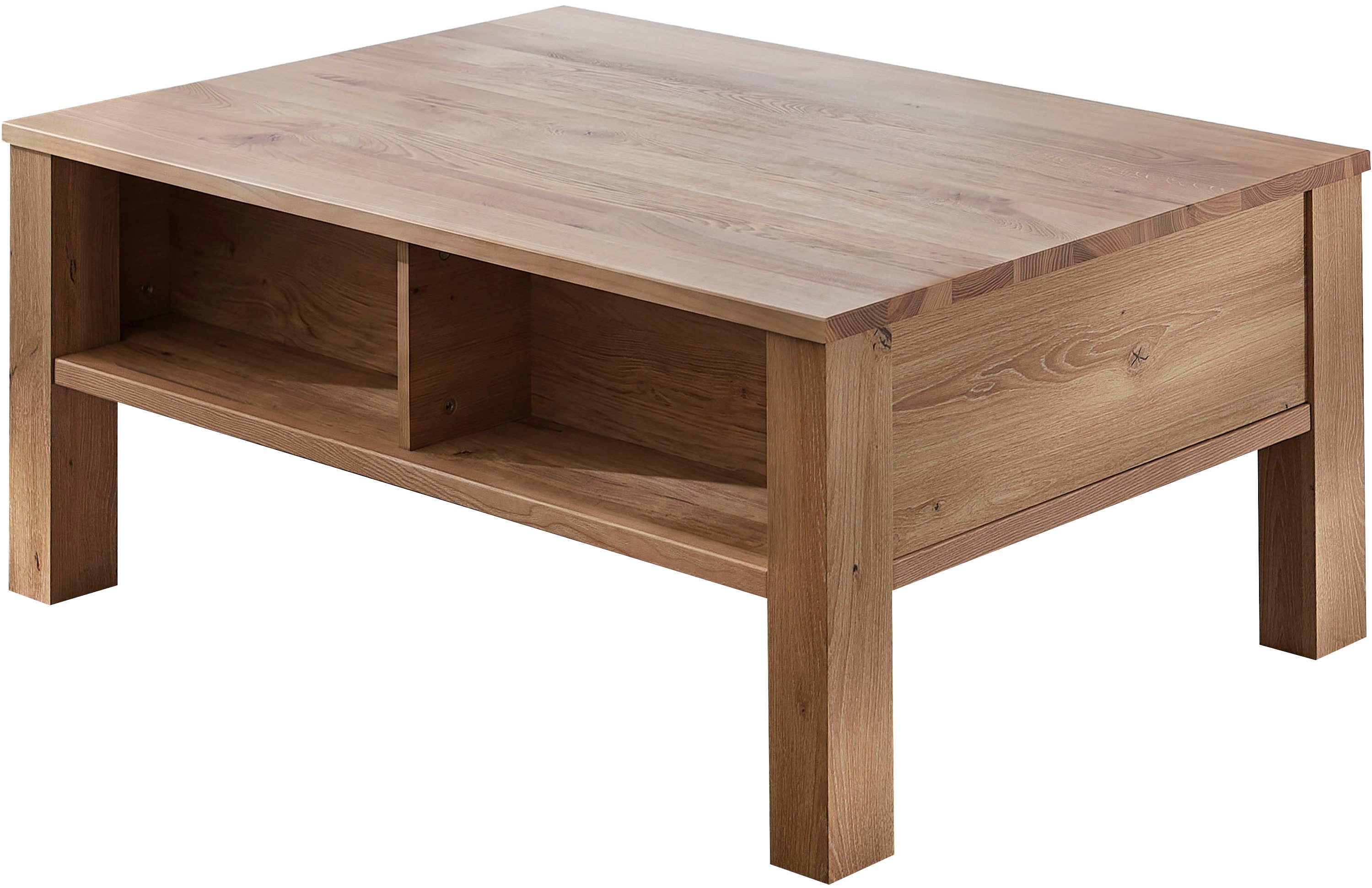 Wohnconcept Couchtisch Malaga Couchtisch, 115x45x65 (BxHxT) (1-St), Massivholzplatte, 1Schubkaste, 3 offene Fächer, ABS-Kantenschutz