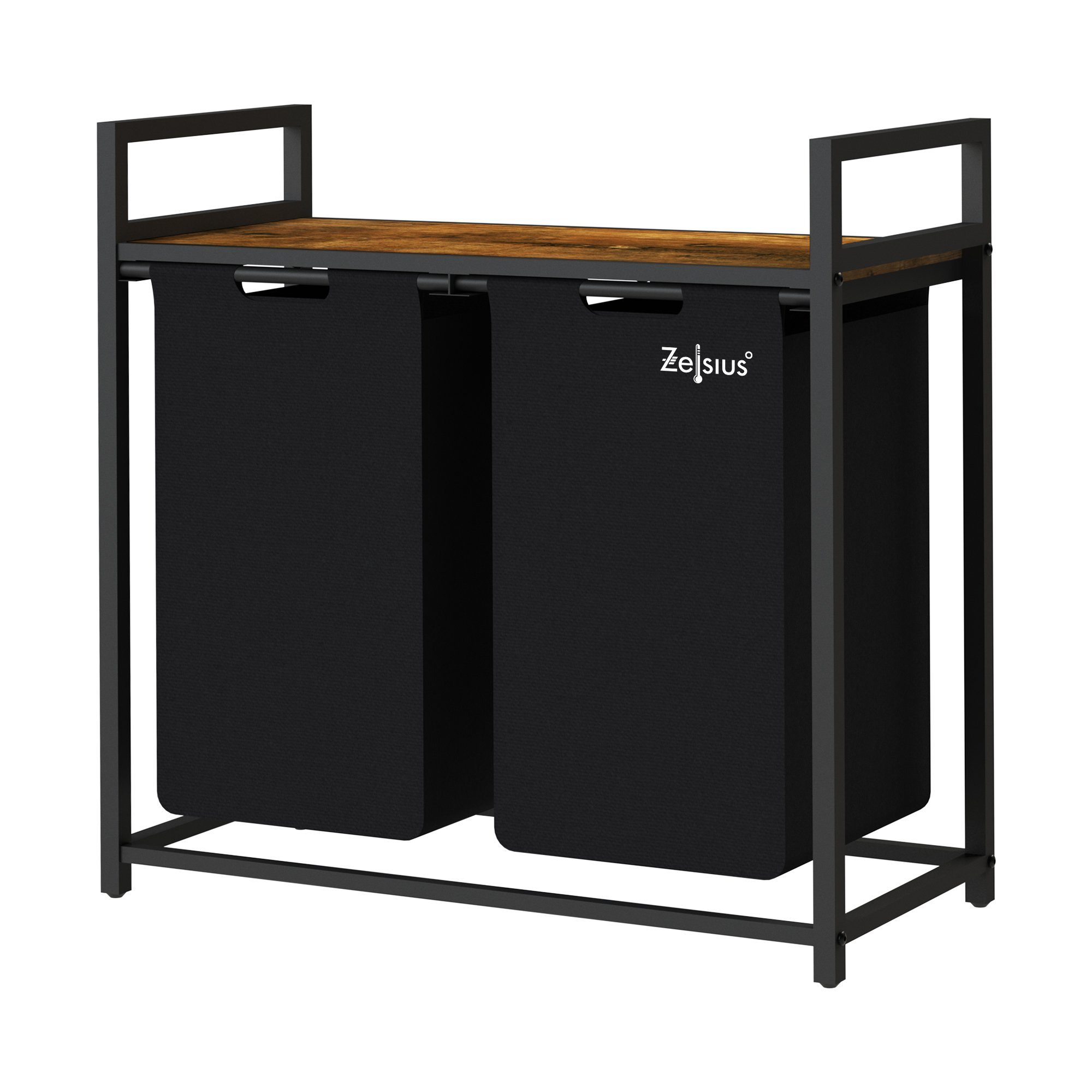 Zelsius Wäschekorb Wäschesammler 2 Fächer, Schwarz, 73x33x72 cm, Wäschekorb günstig online kaufen