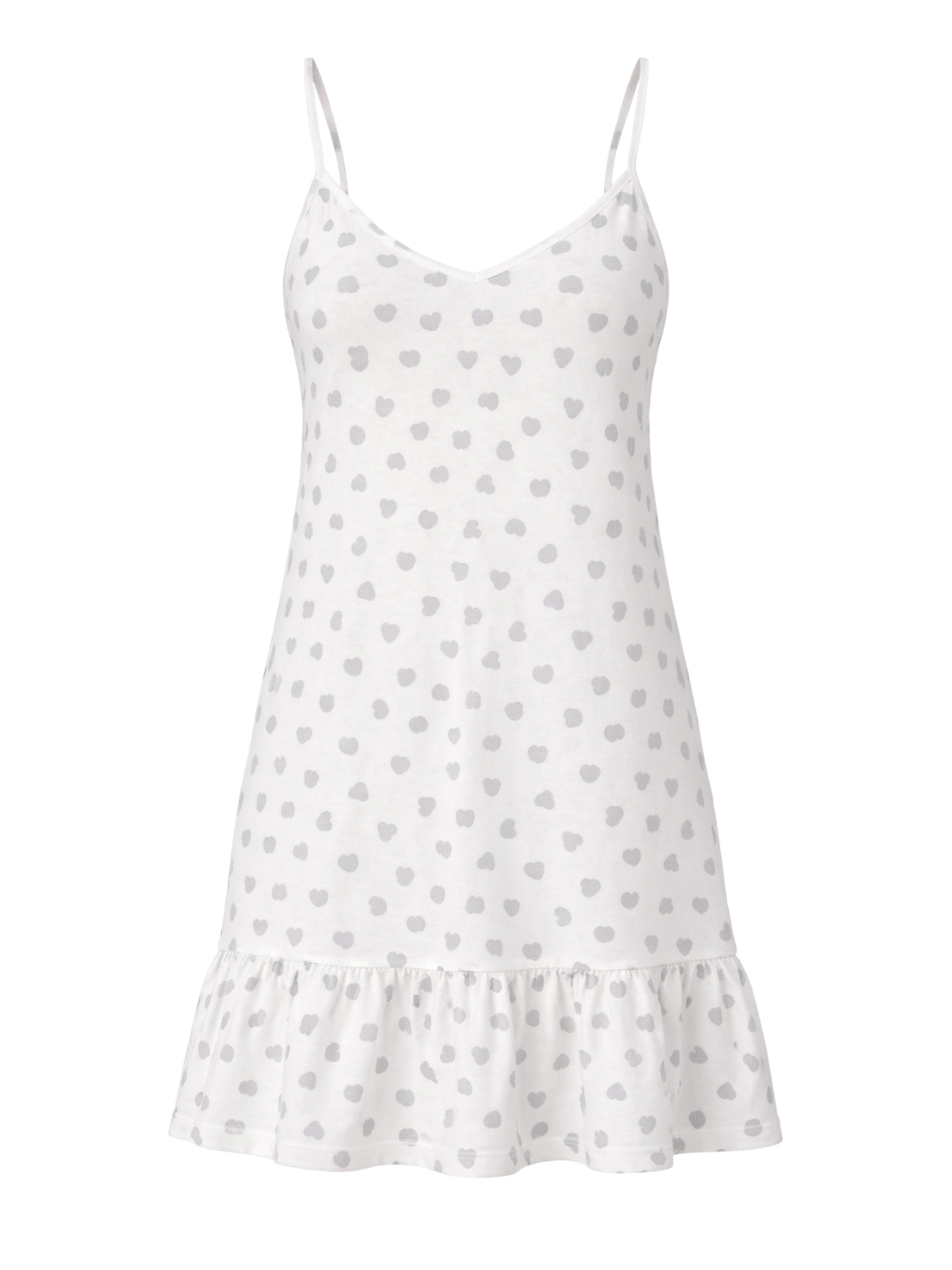 Donna Nachthemd Schlaf-Shirt mit Herzchen mit Volant, Reine Baumwolle