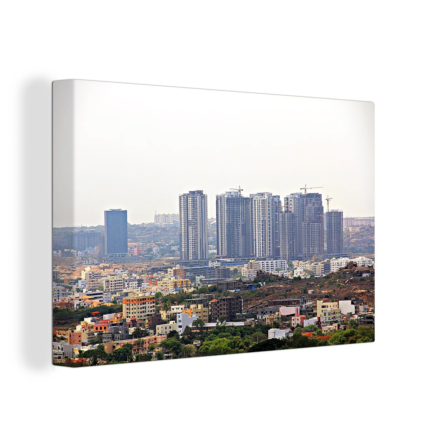 OneMillionCanvasses® Leinwandbild Die Skyline von Hyderabad, Indien, in Asien, (1 St), Wandbild Leinwandbilder, Aufhängefertig, Wanddeko, 30x20 cm