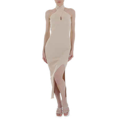 Ital-Design Cocktailkleid Damen Party & Clubwear Stretch Strickoptik Cocktail- & Partykleid in Beige