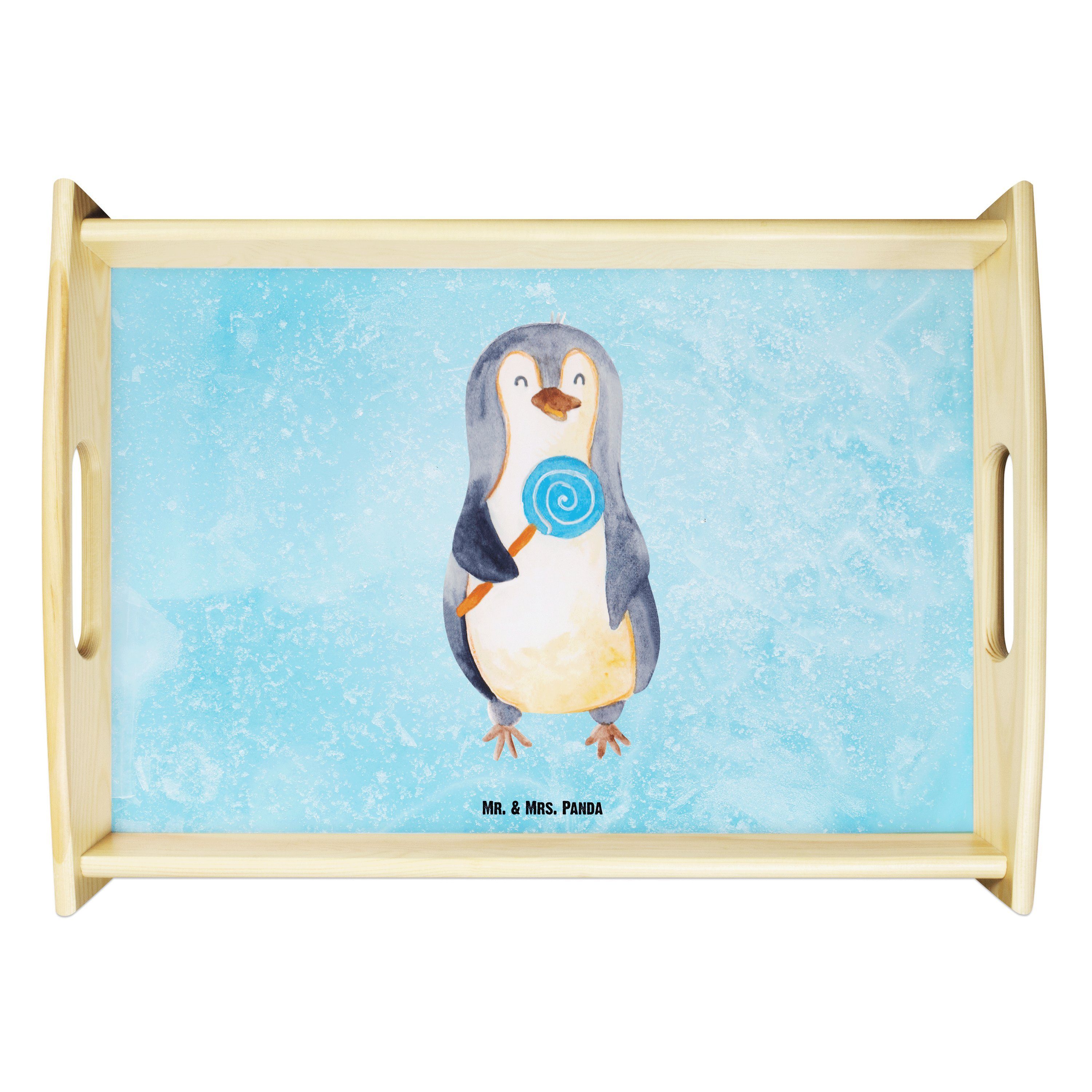 Mr. & Mrs. Panda Tablett Pinguin Lolli - Eisblau - Geschenk, Kind, Rabauke, Holztablett, Frühs, Echtholz lasiert, (1-tlg)