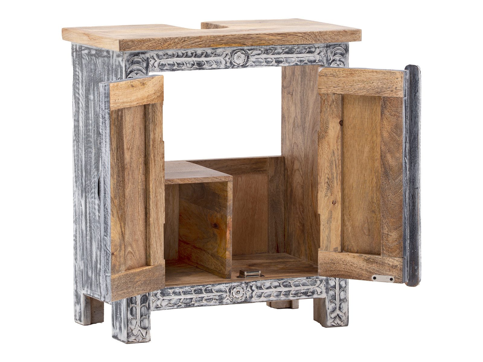 massivum Waschbeckenunterschrank Santa Cruz Massivholz Badschrank weiss - grau