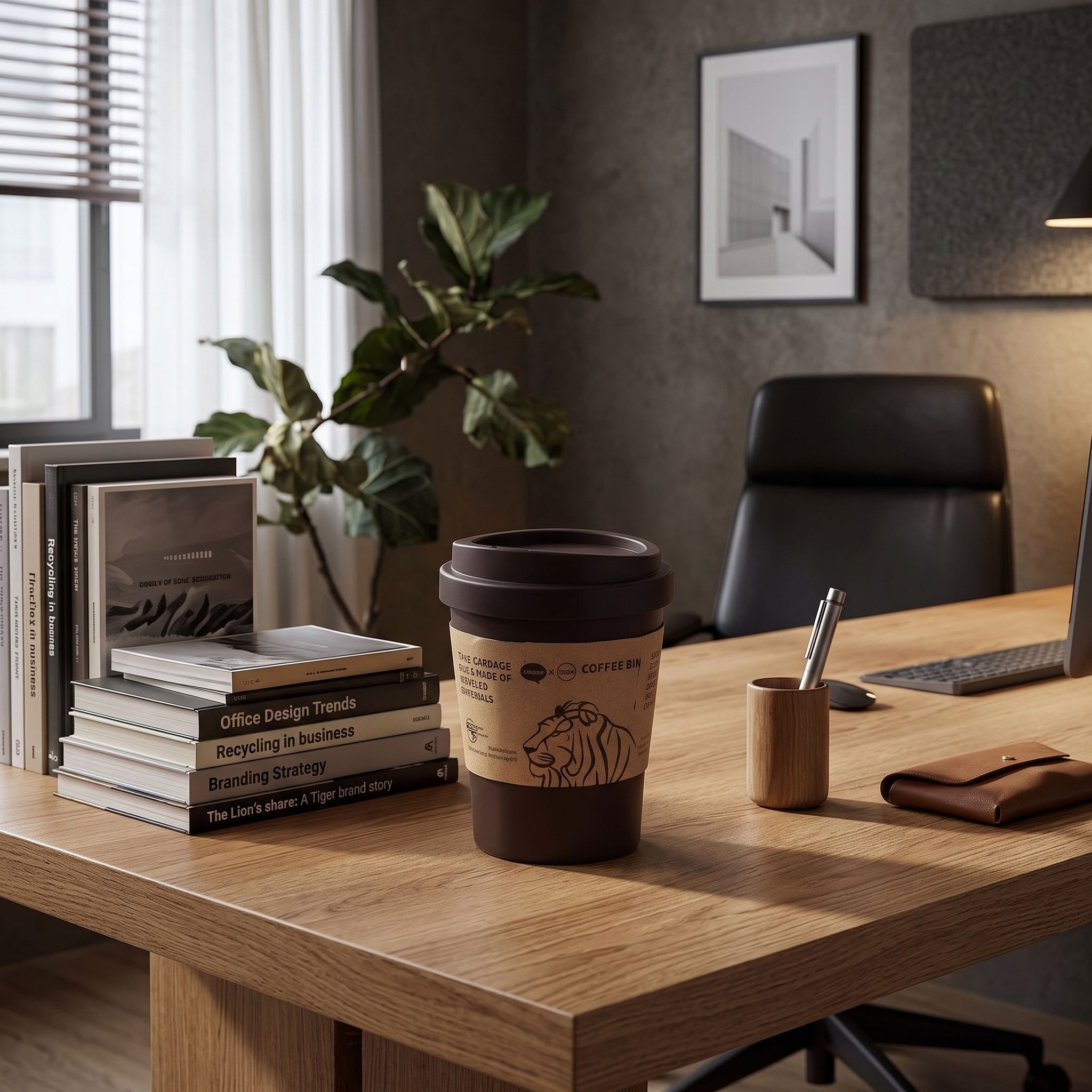 Sinoba Tischrestebehälter Tischmülleimer im Kaffeebecher-Look für Kaffeeecke & Büro, Mini Abfalleimer Mülleimer mit abnehmbaren Schwingdeckel 5 Liter – Bild 3 von 4