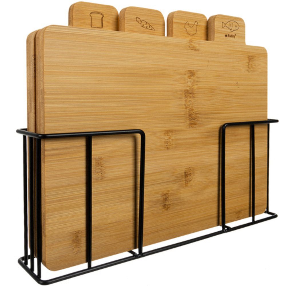 Ruhhy Schneidebrett Küchenbrett Servierbrett Bambusbrett, Bambus, (Spar-Set, 4-St., 28x20x1,2 cm robust)