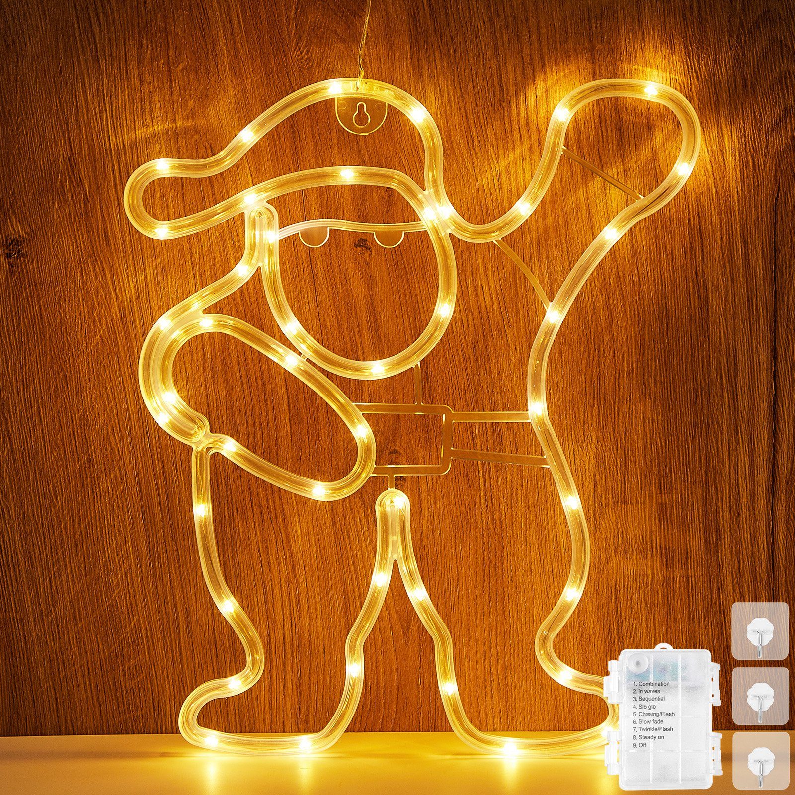 Beleuchtetes Fensterbild Doppelseitig, 8 modi, Wasserdicht, für Weihnachten Wand Fenster