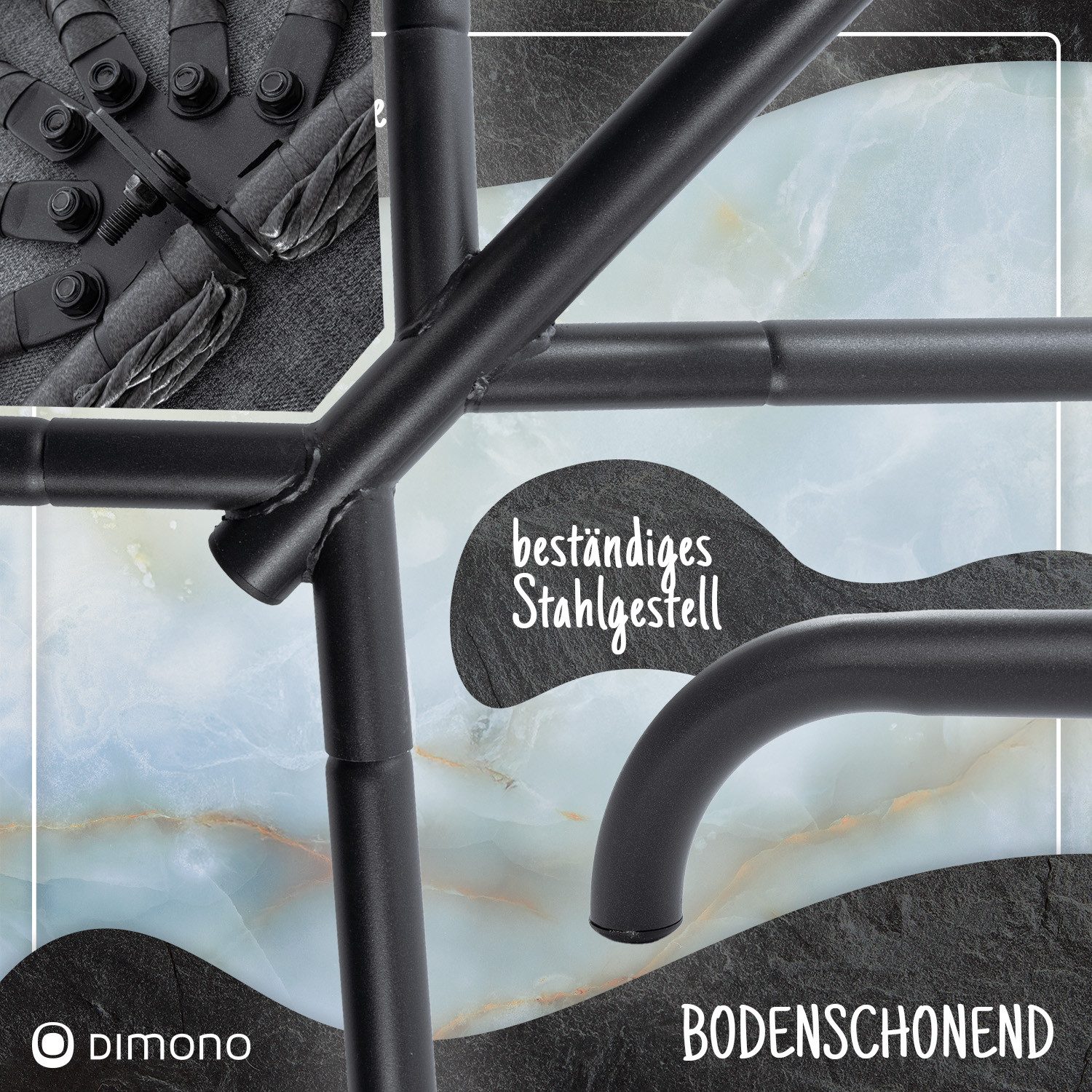 Goods+Gadgets Hängestuhl Polyrattan Hängestuhl mit Gestell und Kissen–Komfort für Innen & Außen (Hängekorb Sessel), Schwebeliege Rattan Outdoor & Indoor Relax Hängeliege