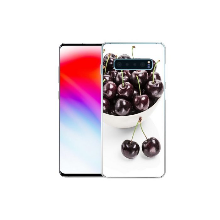 MuchoWow Handyhülle Kirsche - Schale - Weiß Phone Case Handyhülle Samsung Galaxy S10+ Silikon Schutzhülle FN11289