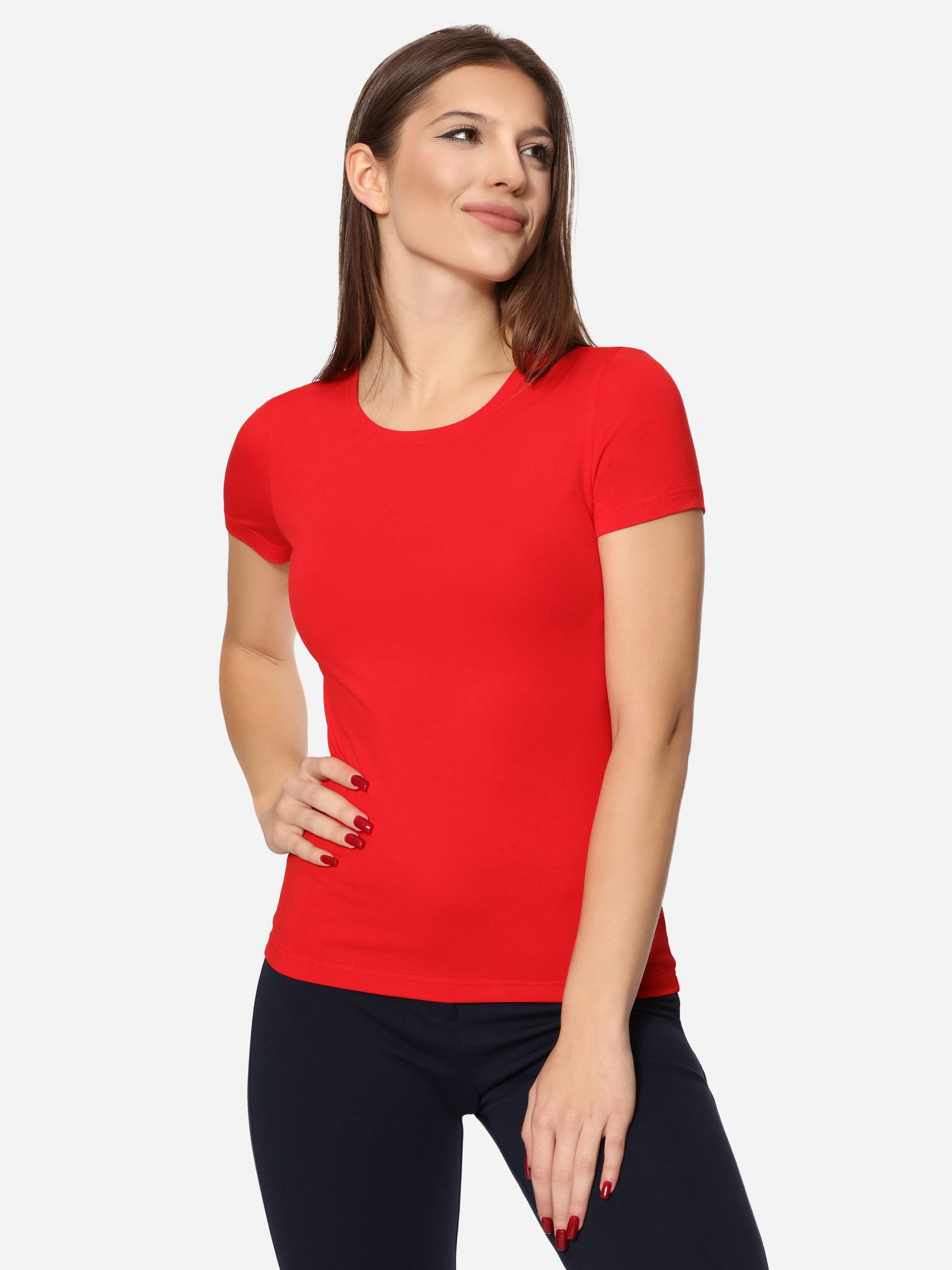 T-Shirt Damen Kurzarm Style (1-tlg) T-Shirt MS10-373 Merry Rot