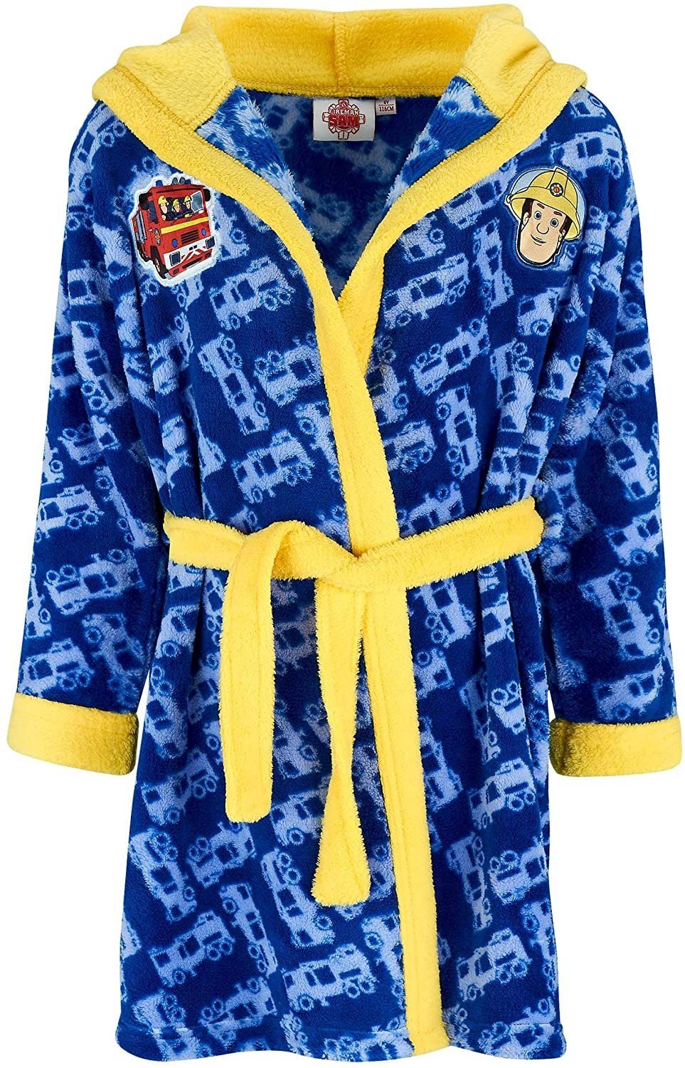 Fireman Sam Kinderbademantel Feuerwehrmann Sam Kinder Bademantel Jungen und Mädchen coral Fleece Gr.98 104 110 116 128 entspricht 3 4 5 6 8 Jahre Pontypandy, Kapuze