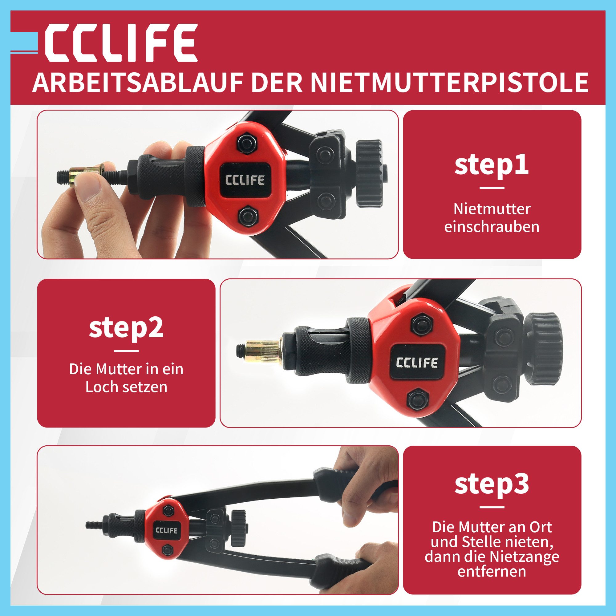 CCLIFE Blindnietzange CCLIFE Nietzange Set Blindnietzange Nietmutternzange Werkzeug