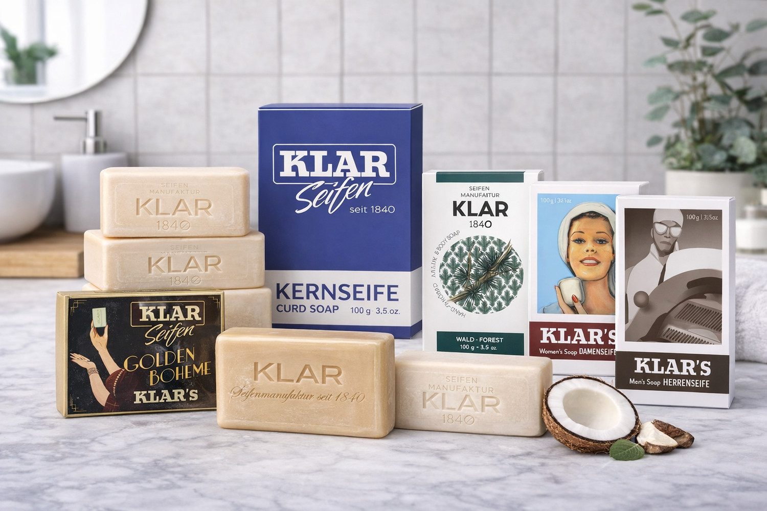 Klar Seife Handseife Kernseife 500 g, 5-tlg., rein pflanzliche Öle, ohne Duft-und Farbstoffe