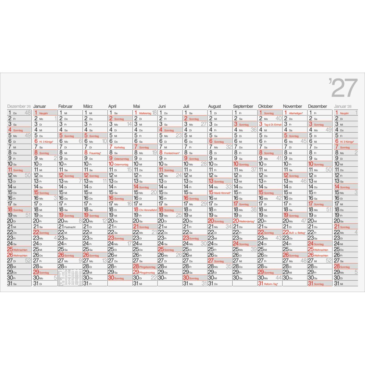 rido ide Plakatkalender Wandkalender Modell Office II 114x68,5cm 1 Seite = 14 Monate 2027