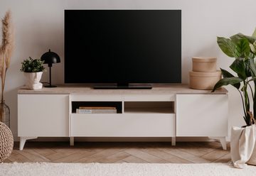 Finori Lowboard Visby (TV Unterschrank in weiß, Breite 177 cm), mit Sandstein