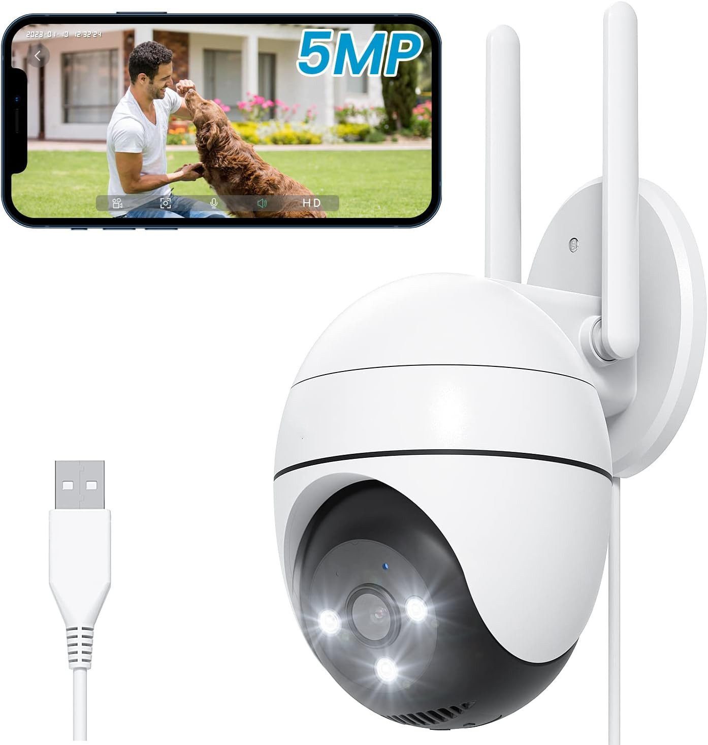 Topcony Überwachungskamera 5G/2,4GHz Überwachungskamera Aussen 2K 5MP WLAN Kamera Überwachung (Aussen, Außenbereich, Outdoor, außen, 355°/120° PTZ, 24/7 Aufnahme,Nachtsicht in Farbe,Cloud-Speicher, 1-tlg., WiFi PTZ IP Kamera Outdoor Mit Mensch Bewegungsmelder, 2-Wege-Audio,Multi-User-Sharing, Automatische Verfolgung)