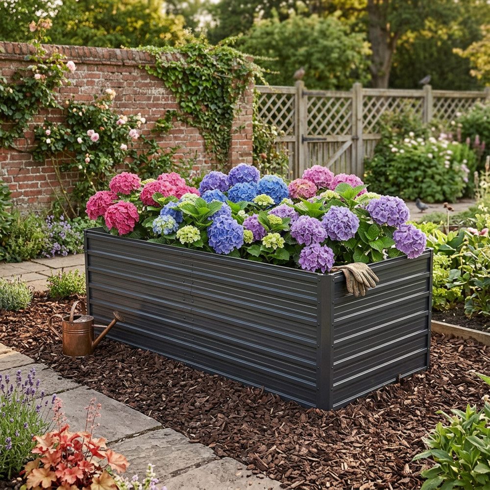 BBWL Hochbeet 190x90x64 cm Wetterfestes Gartenbeet mit Offener Boden Rostfrei, Metall Hochbeet für Gemüse Kräuter Blumen Terrasse