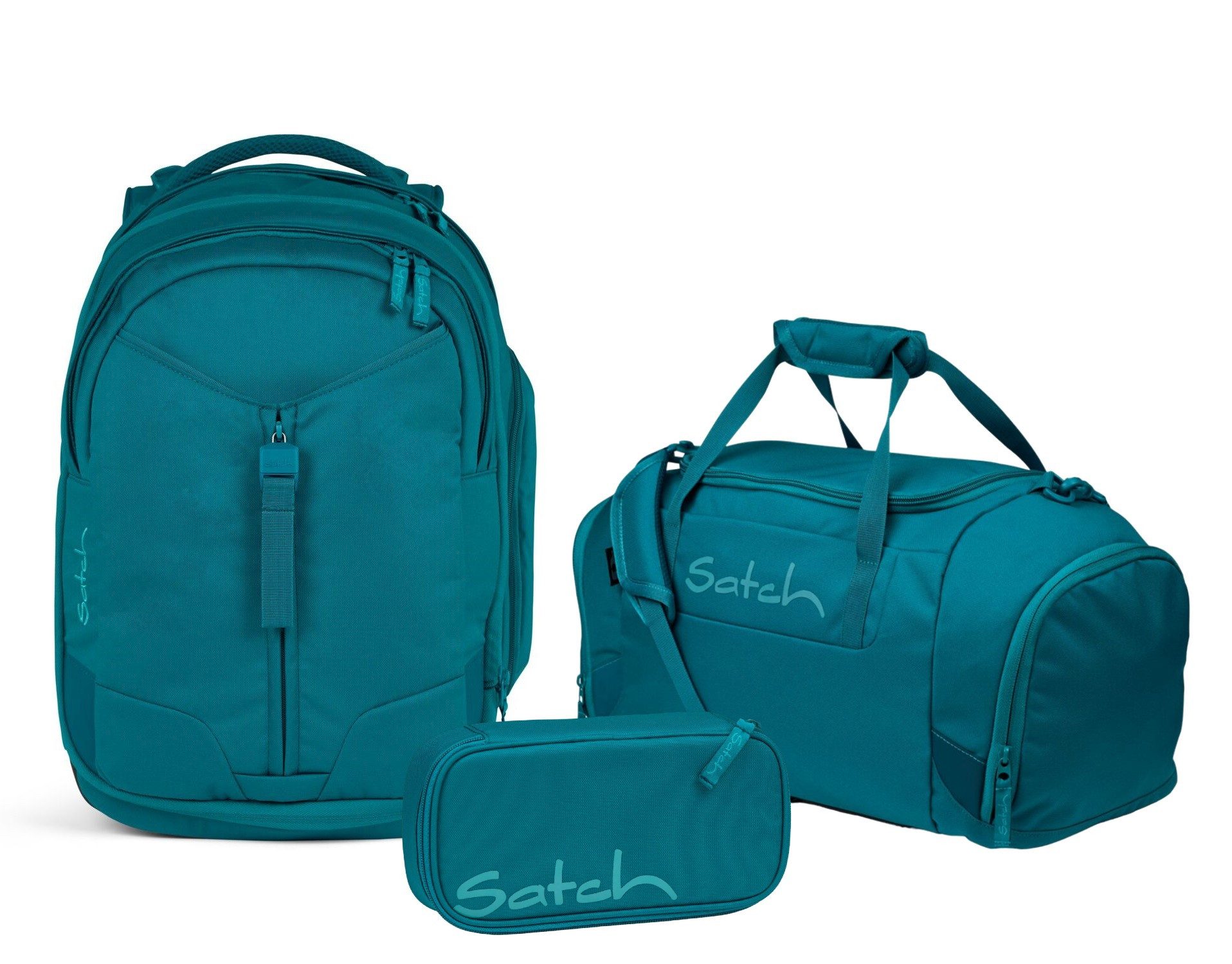 Satch Schulranzen Schulrucksack-Set MATCH Deep Petrol 3-teilig, Kollektion 2024 (3-teilig), Laptop-Fach, Your-Size-System, Schulranzen