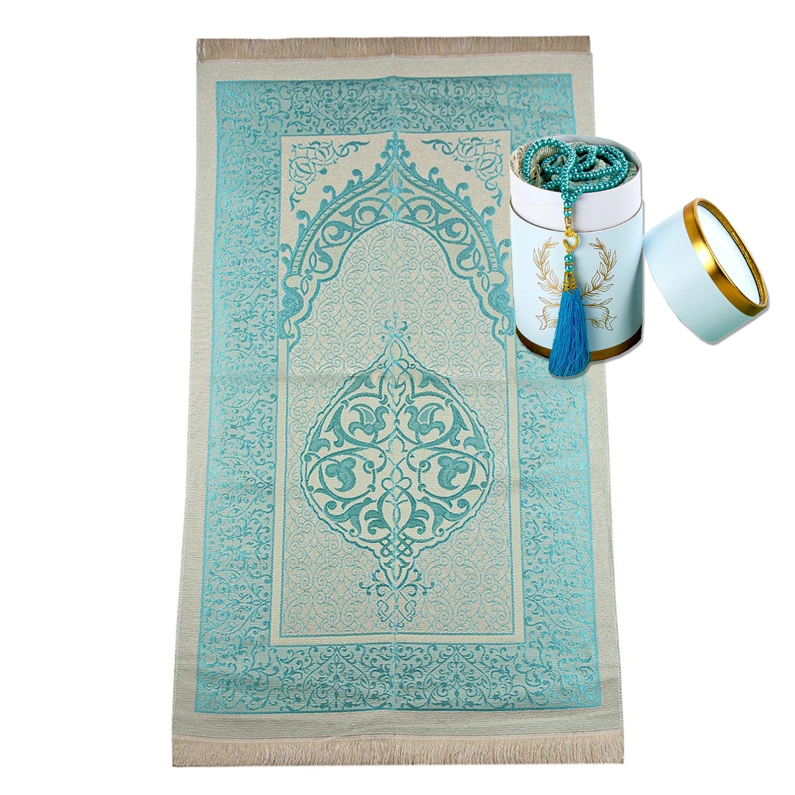 TeppichHome24 Teppich Gebetsteppich 65x110 cm Blau mit Geschenkbox & 99er T günstig online kaufen