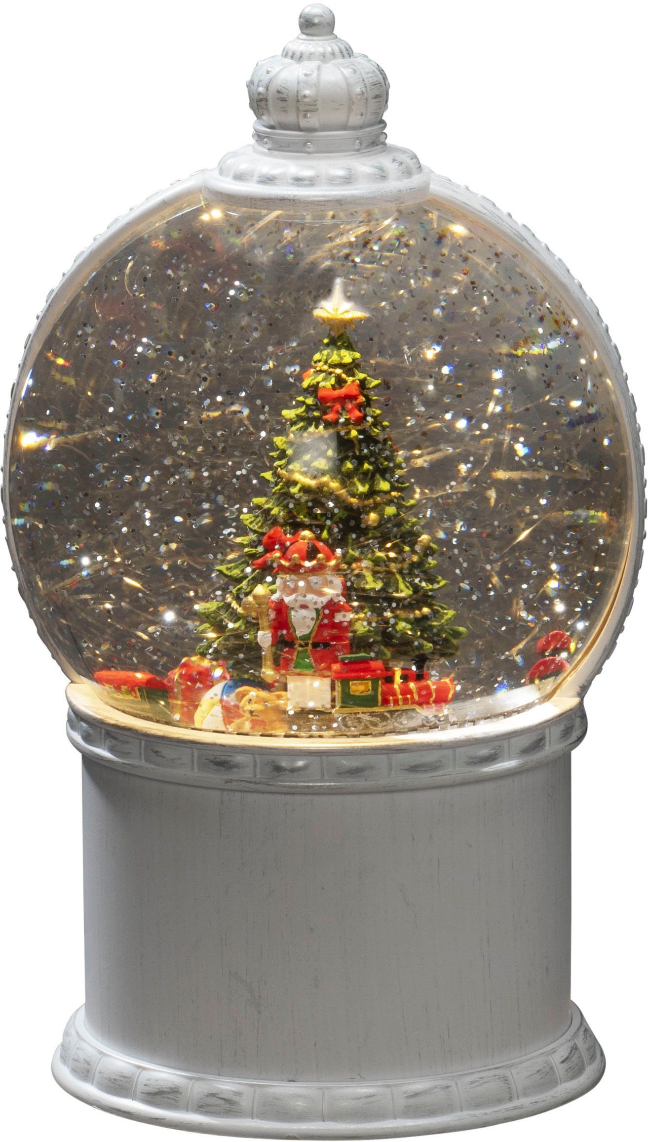 KONSTSMIDE LED Dekoobjekt LED Kugellaterne, "Weihnachtsszenerie", weiß, 1 warm weiße Diode, Timerfunktion, LED fest integriert, Warmweiß, wählbare Energieversorgung zwischen USB oder Batteriebetrieb, 5h Timer