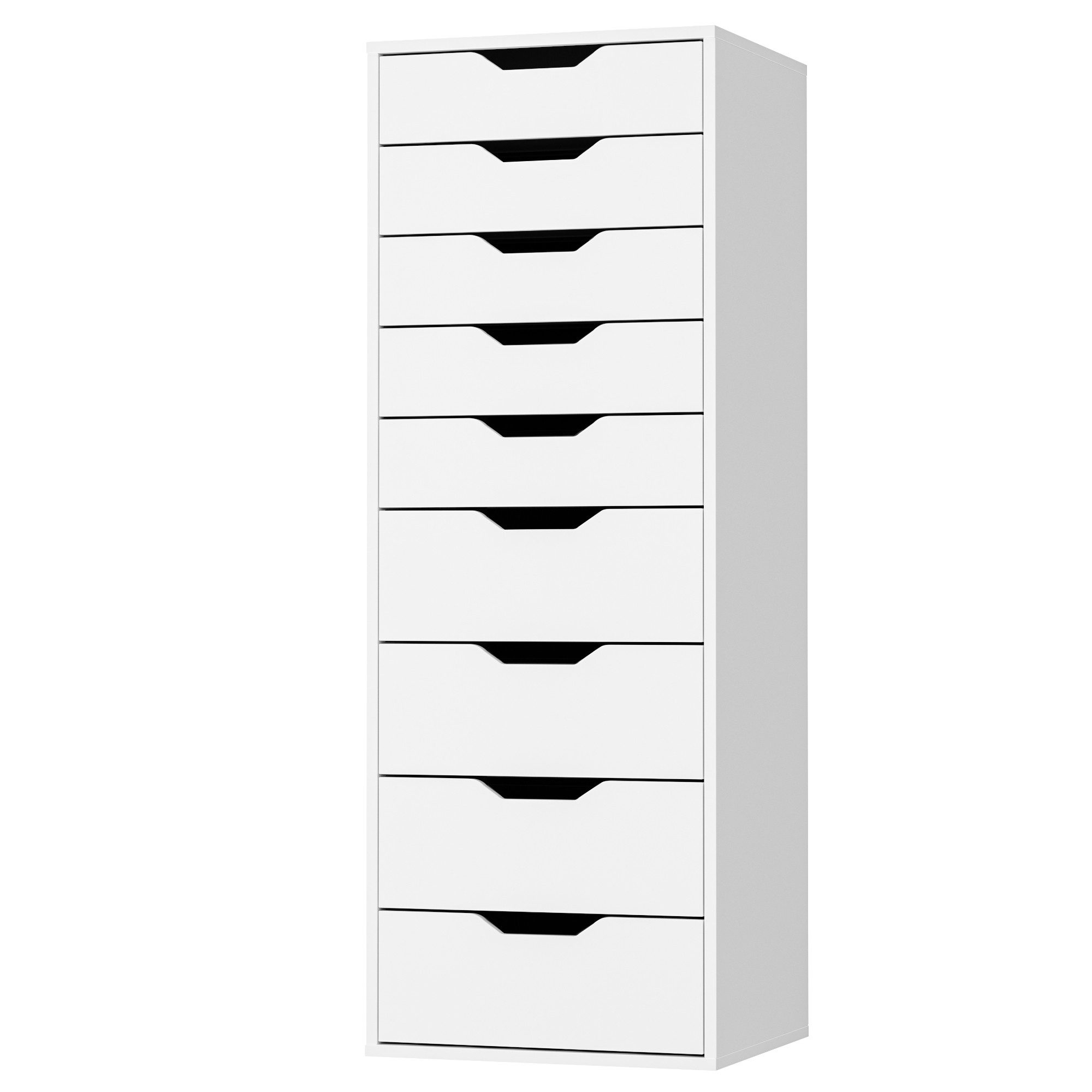 Homfa Kommode Schubladenschrank, Hochkommode, mit 9 Schubladen, schmal, weiß, 45x40x124cm