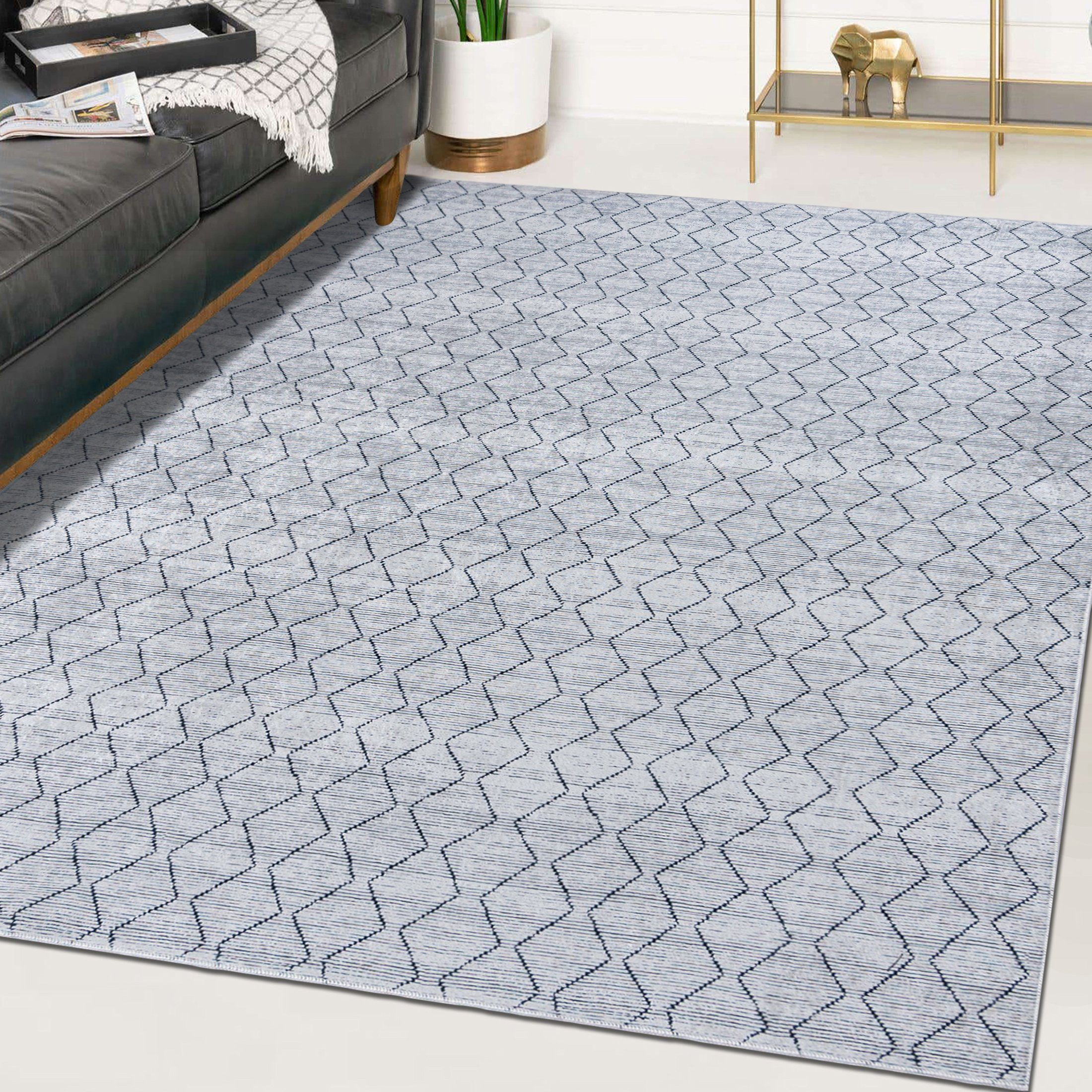 Designteppich Modern Teppich für Wohnzimmer, Schlafzimmer, Esszimmer, Mazovia, 80 x 150 cm, Kurflor, Waschbar in Waschmaschine, Höhe 5 mm, Rutschfest Grau / 931