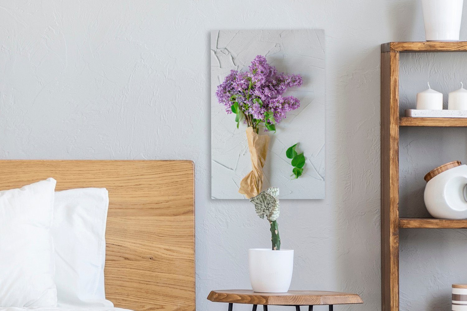 OneMillionCanvasses® Leinwandbild Blumenstrauß aus Fliederblüten, 20x30 bespannt Leinwandbild Gemälde, fertig inkl. St), cm Zackenaufhänger, (1