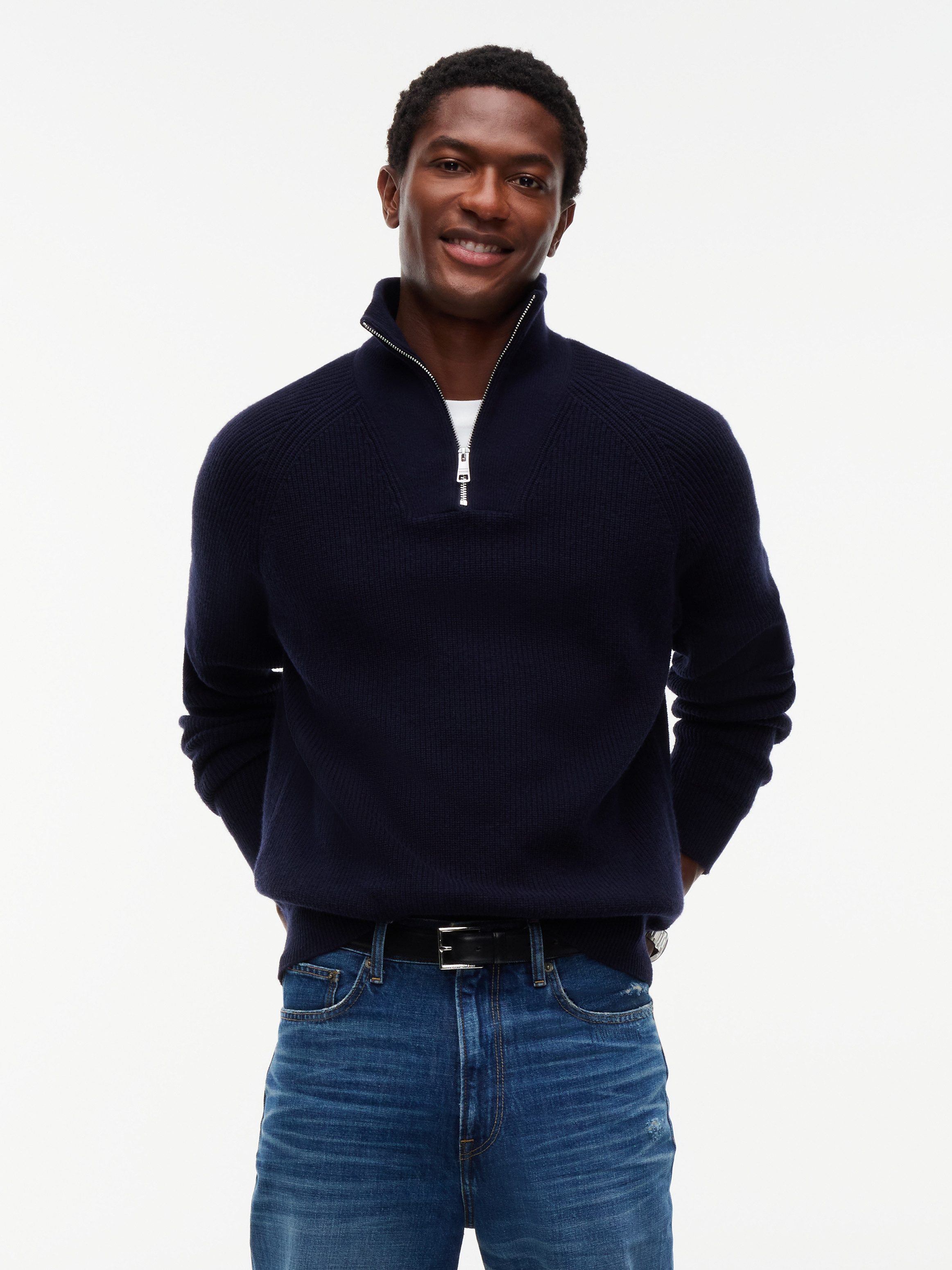 Tommy Hilfiger Troyer FISHERMAN RIB ZIP MOCK mit Woll-Anteil, relaxed fit, Stehkragen mit Reißverschluss