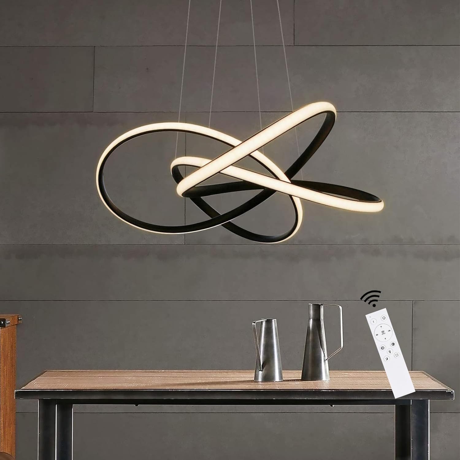ZMH LED Pendelleuchte Höhenverstellbar 62W Ring Kronleuchter Fernbedienung Schlafzimmer, Augenschutz, LED fest integriert, 3000-6500k, Ø62cm Ringe Kronleuchter Pendant Lamp Restaurant
