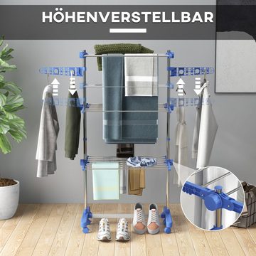 HOMCOM Wäscheständer Trockenständer, für Indoor, Outdoor, Stahl Blau 80,142 x 55 x 152 cm