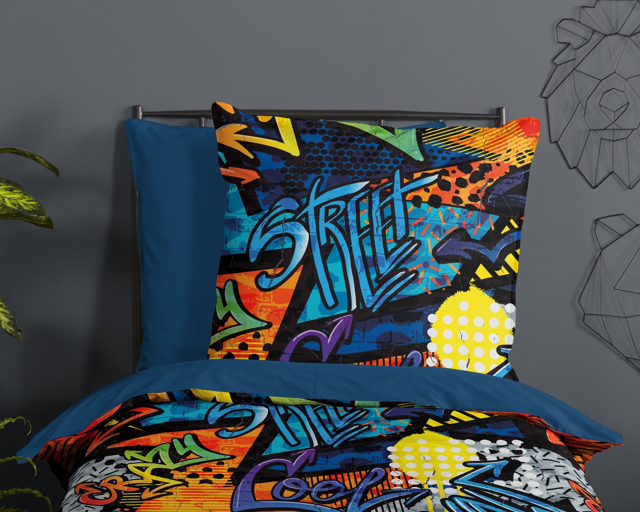 JACK Jugendbettwäsche 135x200cm Graffiti Street Art Style, Microfaser, 2 teilig, im bunten Design