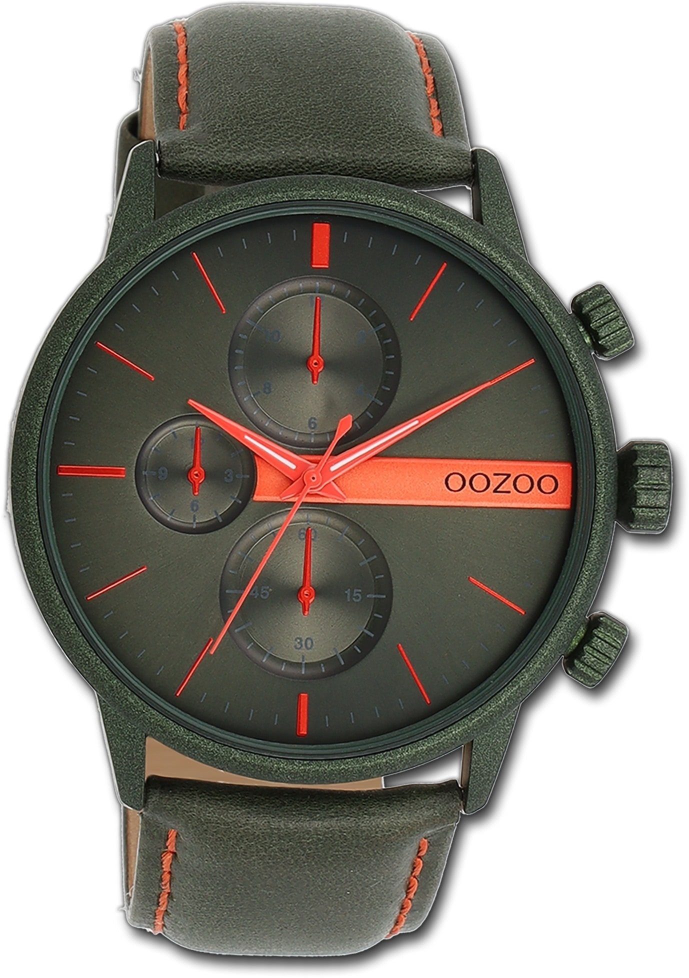 OOZOO Quarzuhr Oozoo Herren Armbanduhr Herrenuhr groß grün, Timepieces, Gehäuse, (ca. 45mm) rundes Lederarmband