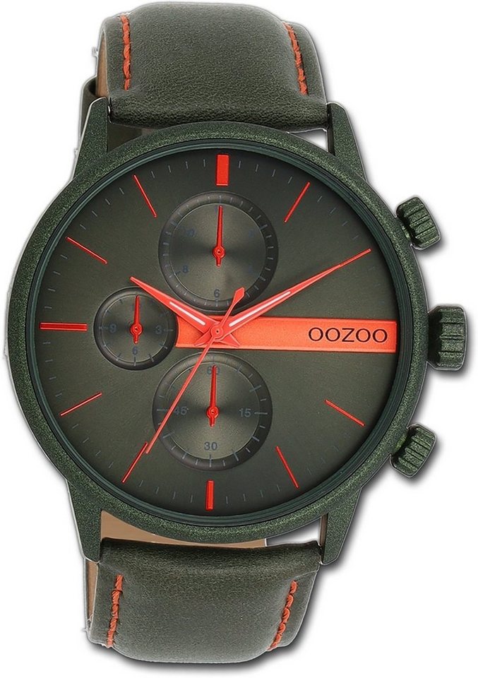 OOZOO Quarzuhr Oozoo Herren Armbanduhr Timepieces, Herrenuhr Lederarmband  grün, rundes Gehäuse, groß (ca. 45mm)