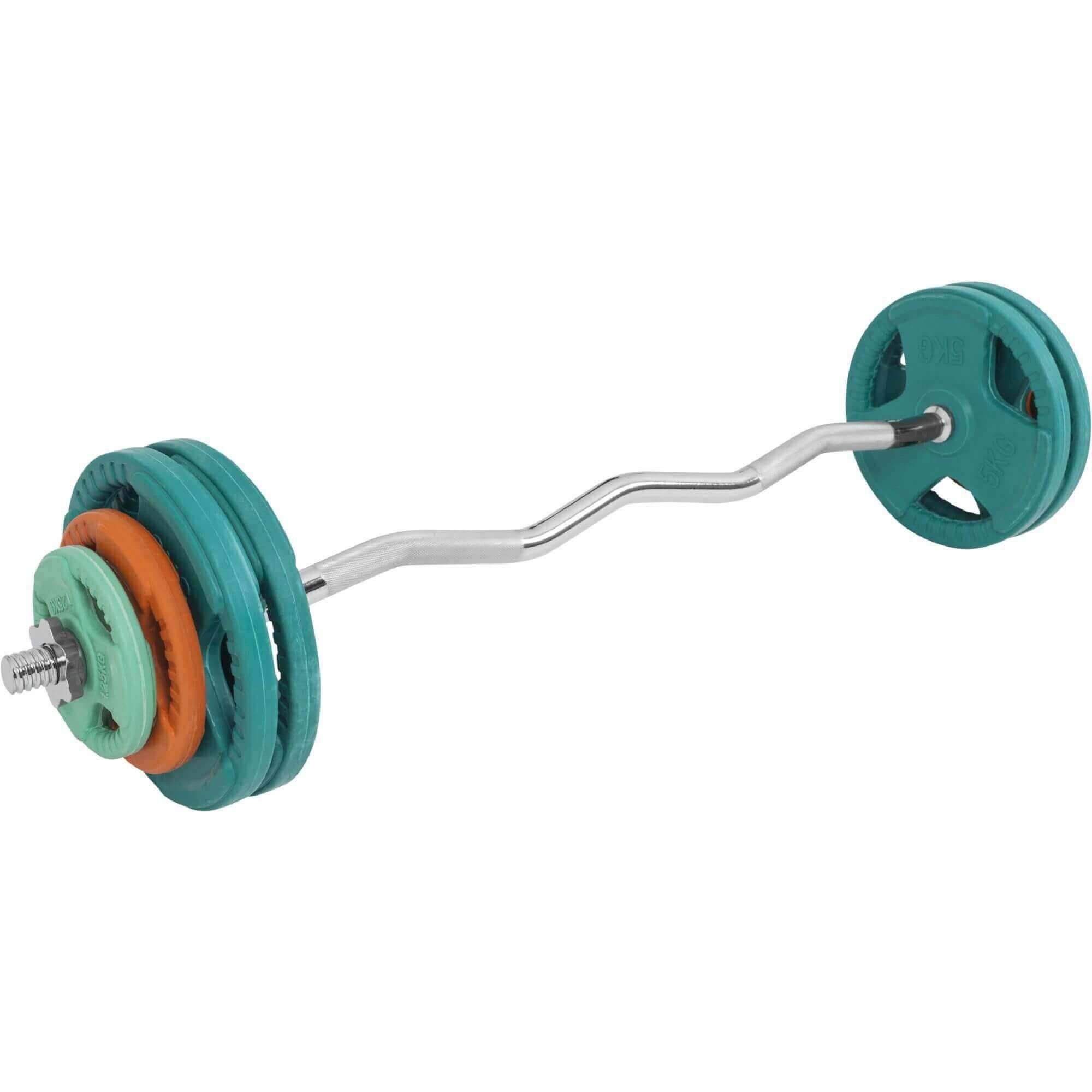 GORILLA SPORTS Hantel-Set Langhantel Set 35kg, SZ Curlstange 120cm, 2x1,25kg / 2x2,5kg / 4x5kg Sternverschluss