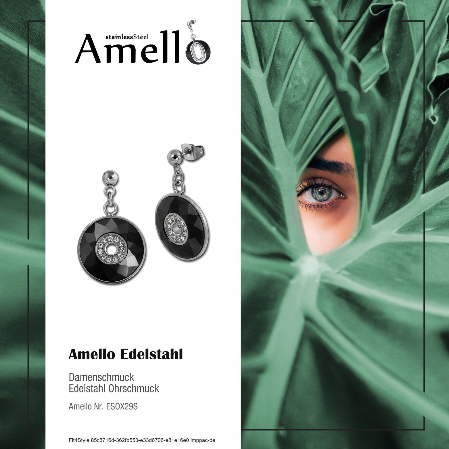Amello Paar Ohrhänger Steel), schwarz in Amello Edelstahl (Stainless silberfarben, Edelstahl Keramik Ohrringe Ohrhänger (Ohrhänger), Damen