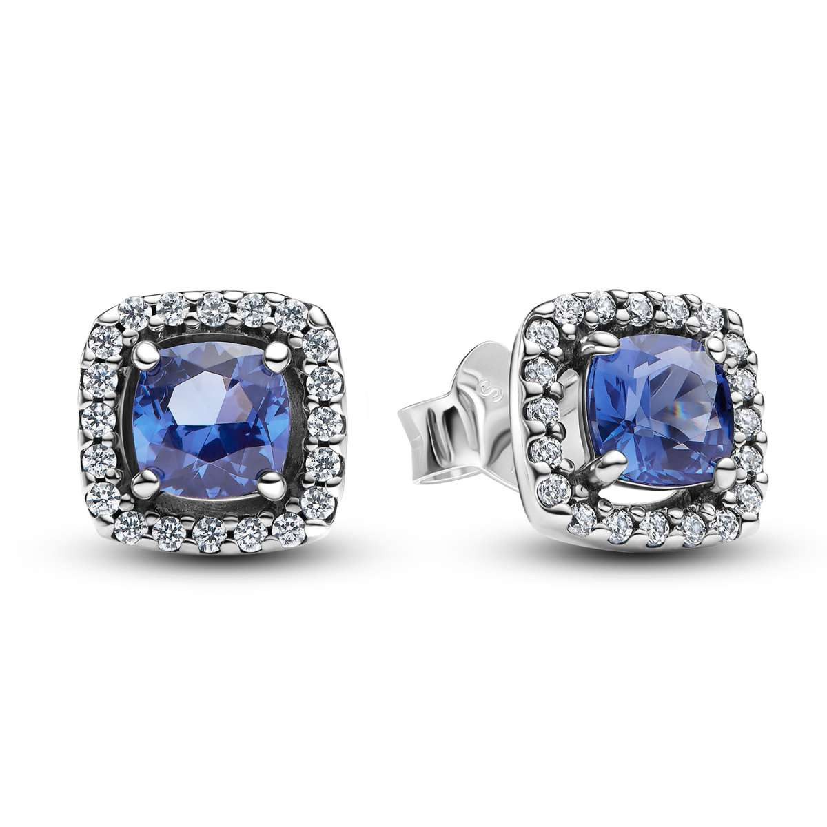 Pandora Paar Ohrstecker 293551C01, für Damen Funkelndes Quadrat Blau Heiligenschein