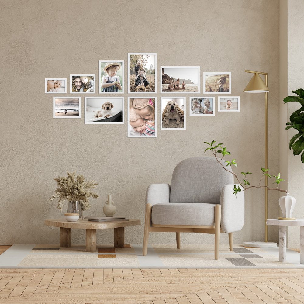 WANDStyle Bilderrahmen-Set H950, für 12 Bilder, Weiß, aus Massivholz im Stil Modern