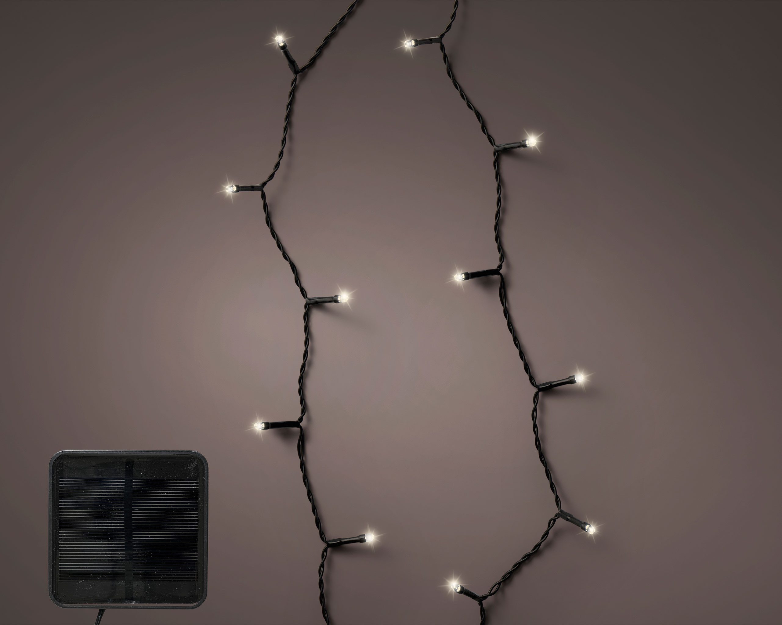 Lumineo LED-Lichterkette, LED Solar Lichterkette 9m Schwarz 8 Twinkle-Effekts 120 LEDs Kaltweiß