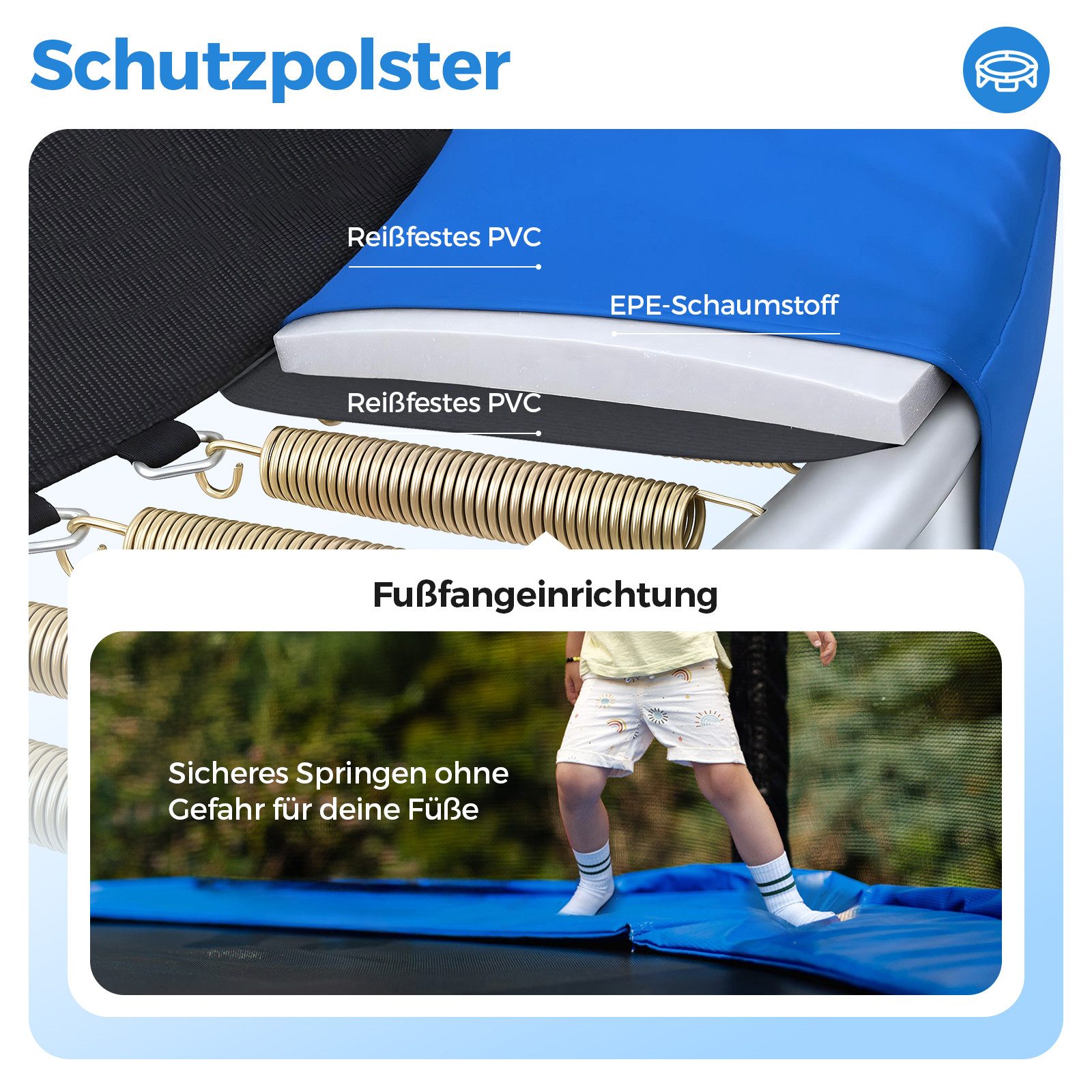 Sekey Gartentrampolin Kinder Trampolin Outdoor Gartentrampolin mit Rutschfester Leiter, Ø 366 cm, Ø 244/305/366 cm, TÜV Rheinland GS-Zertifiziert