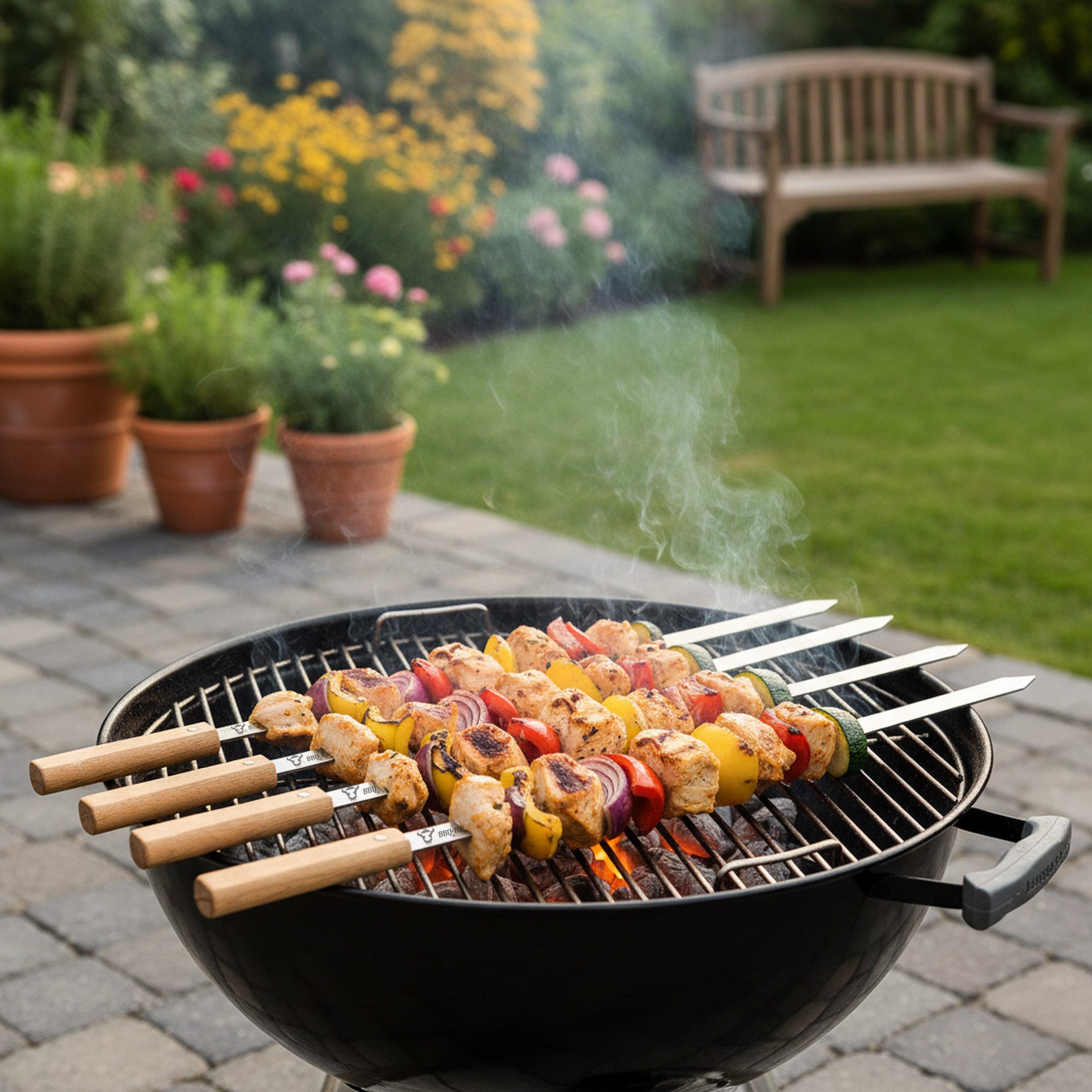 BBQ-Toro Grillspieß Edelstahl Grillspieße mit Holzgriff (10 Stück), 50 cm, Spießset (Set, 10-St., 10 Stück), 10-teilig – Bild 2 von 4