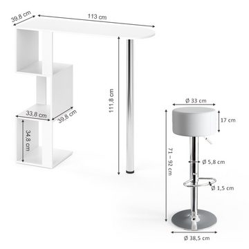 Vicco Bartisch Stehtisch Tresentisch VINCENT Weiß S-Form inkl. Hocker