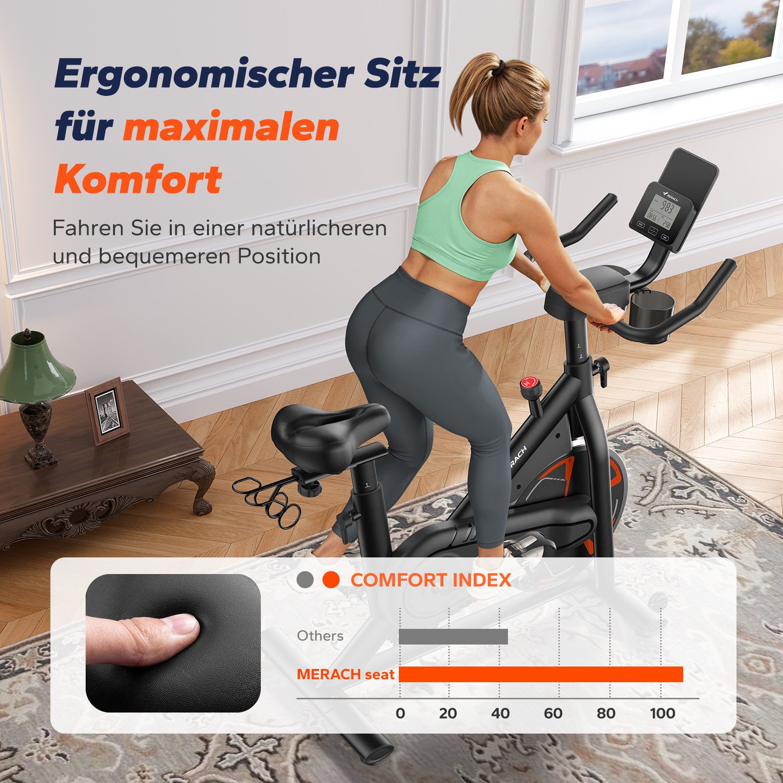MERACH Heimtrainer mit 8kg High-Inertia Schwungrad & leiser Magnetbrems (Fahrradtrainer mit verstärktem H-Rahmen, eigene App-Anbindung, mit stoßdämpfendem Luftk – Bild 4 von 5