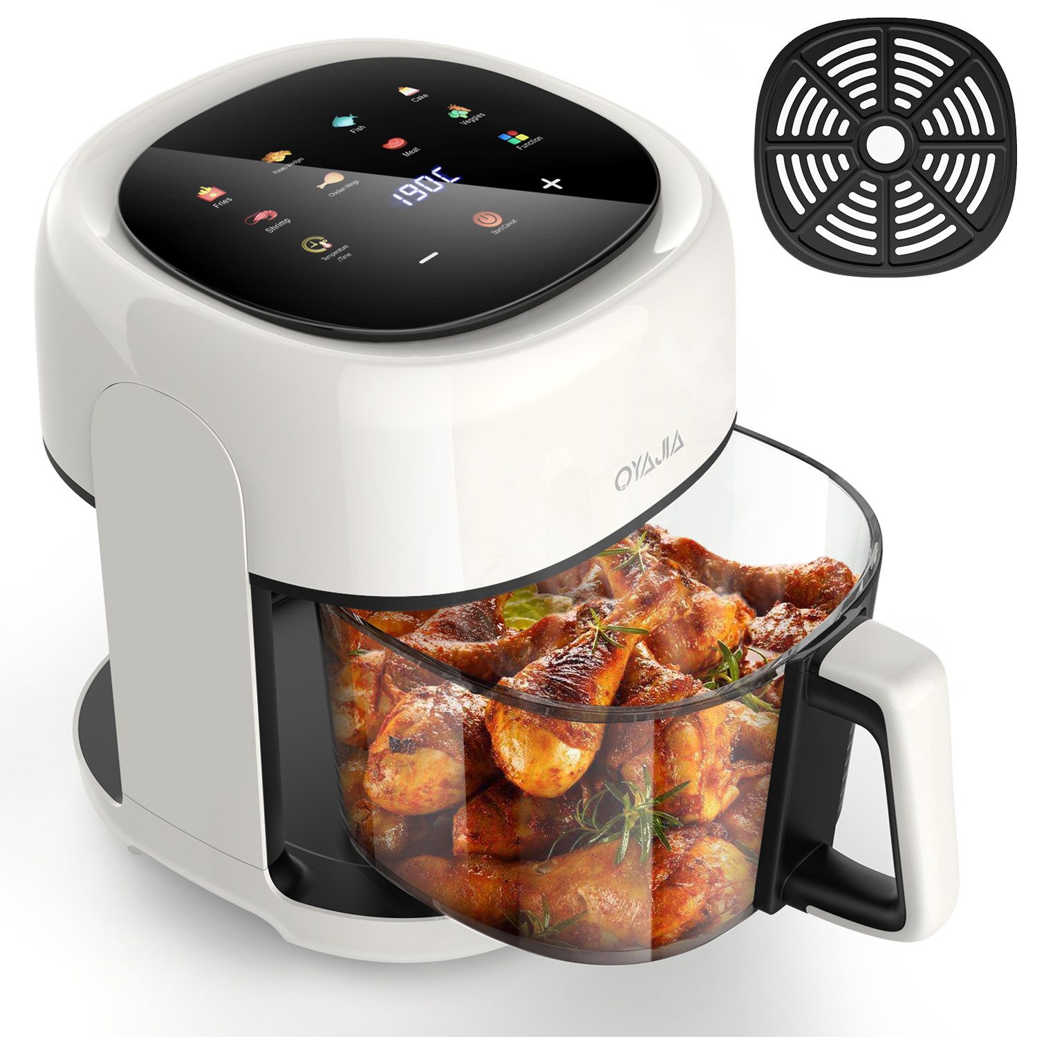 Heißluftfritteuse 5L Airfryer mit Glasfrittierkorb, Ohne Öl, Sichtfenster, LED Touchscreen 1800W Heizluft Fritteuse, Heißluftfritteuse Einstellbare Zeit, Temperaturregelung