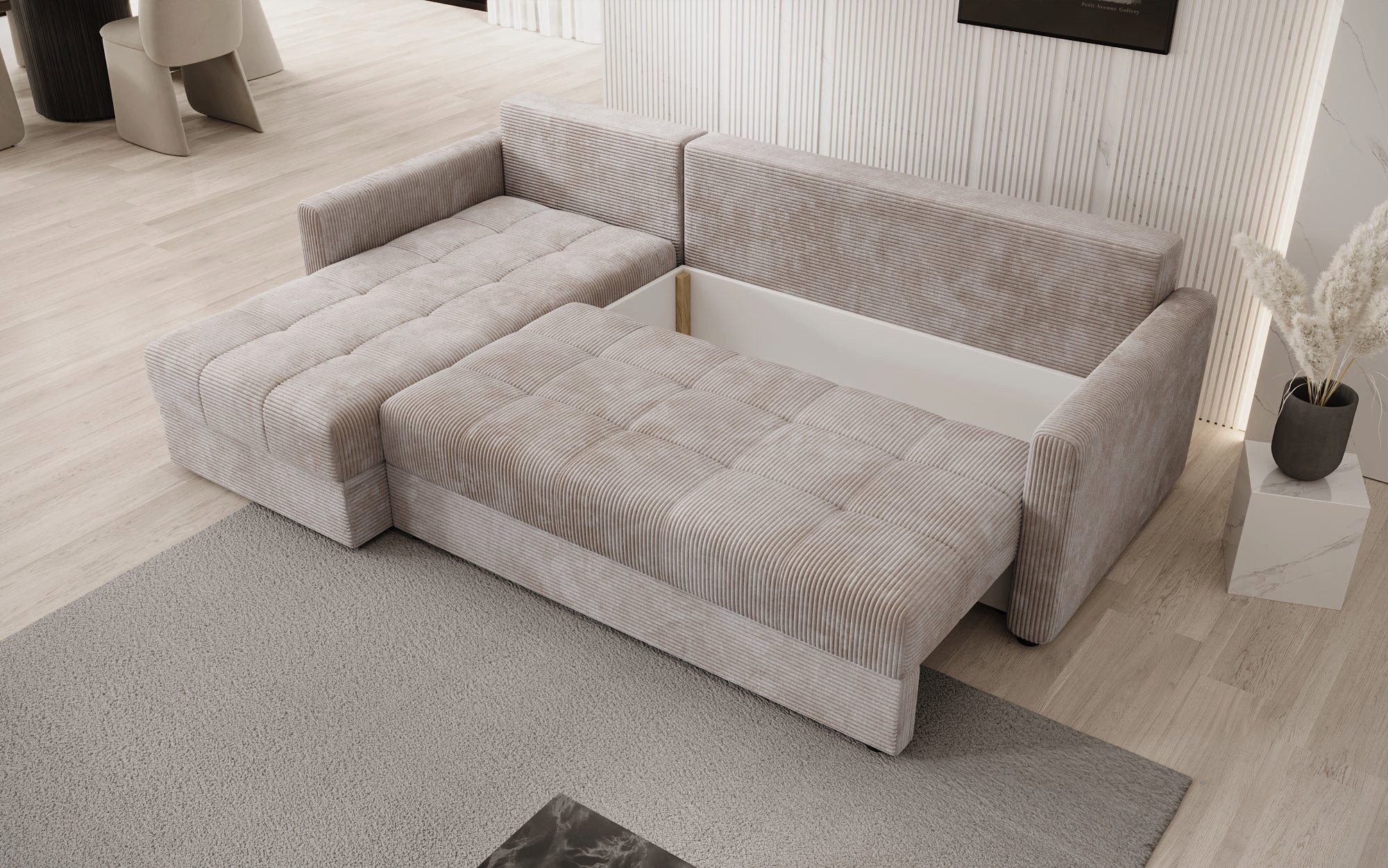 Luxusbetten24 Schlafsofa Designer Sofa Roma in Cord, mit Stauraum und Schlaffunktion