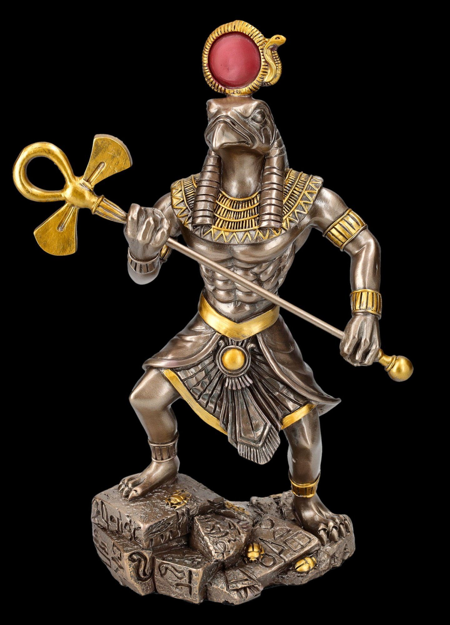 Figuren Shop GmbH Dekofigur Horus Figur - Krieger mit Zepter - ägyptischer Gott Götterfigur Deko