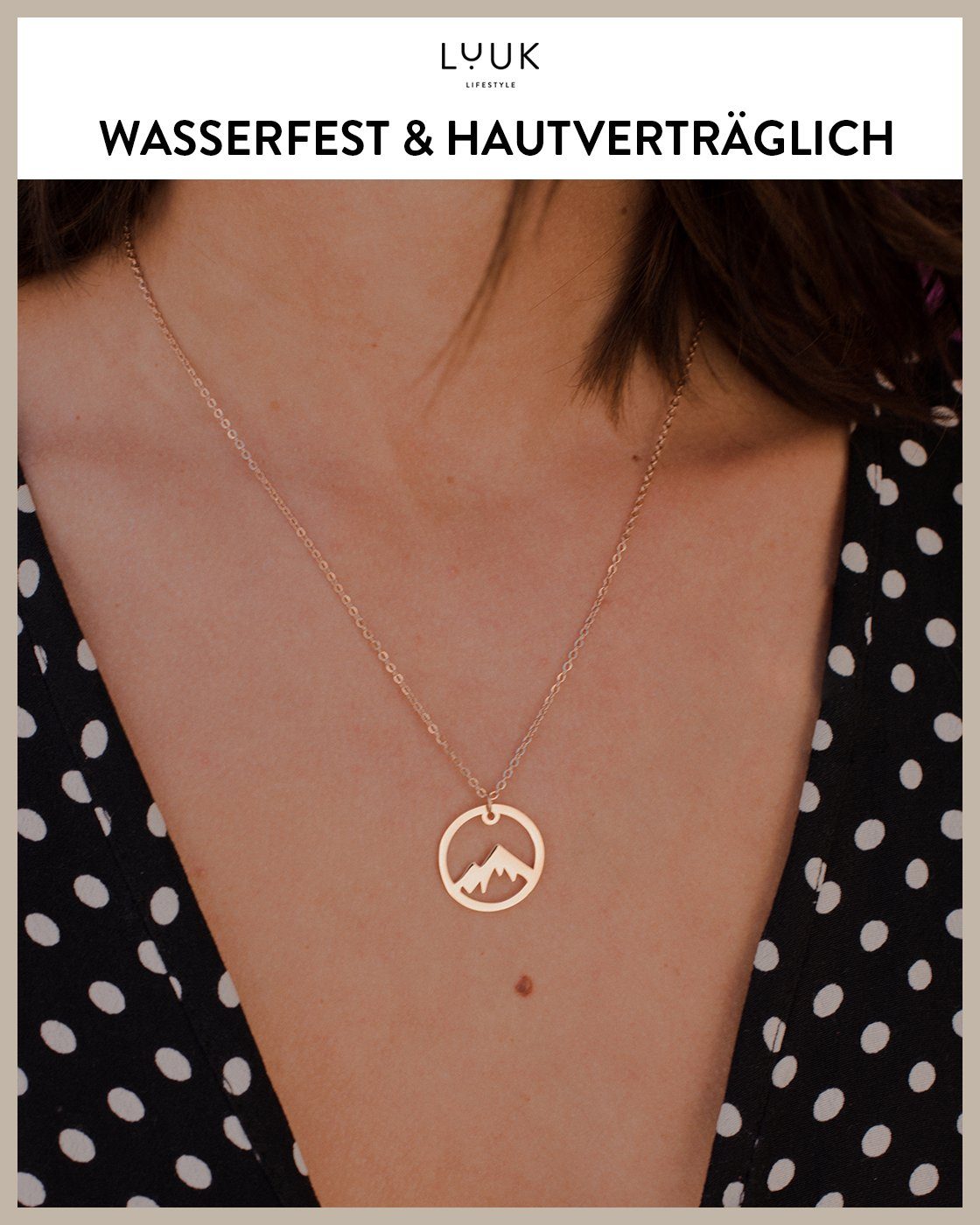 LIFESTYLE hochwertiger Geschenkkarte, HAPPINESS mit Berggipfel, Rosé Anhänger Edelstahl LUUK Kette