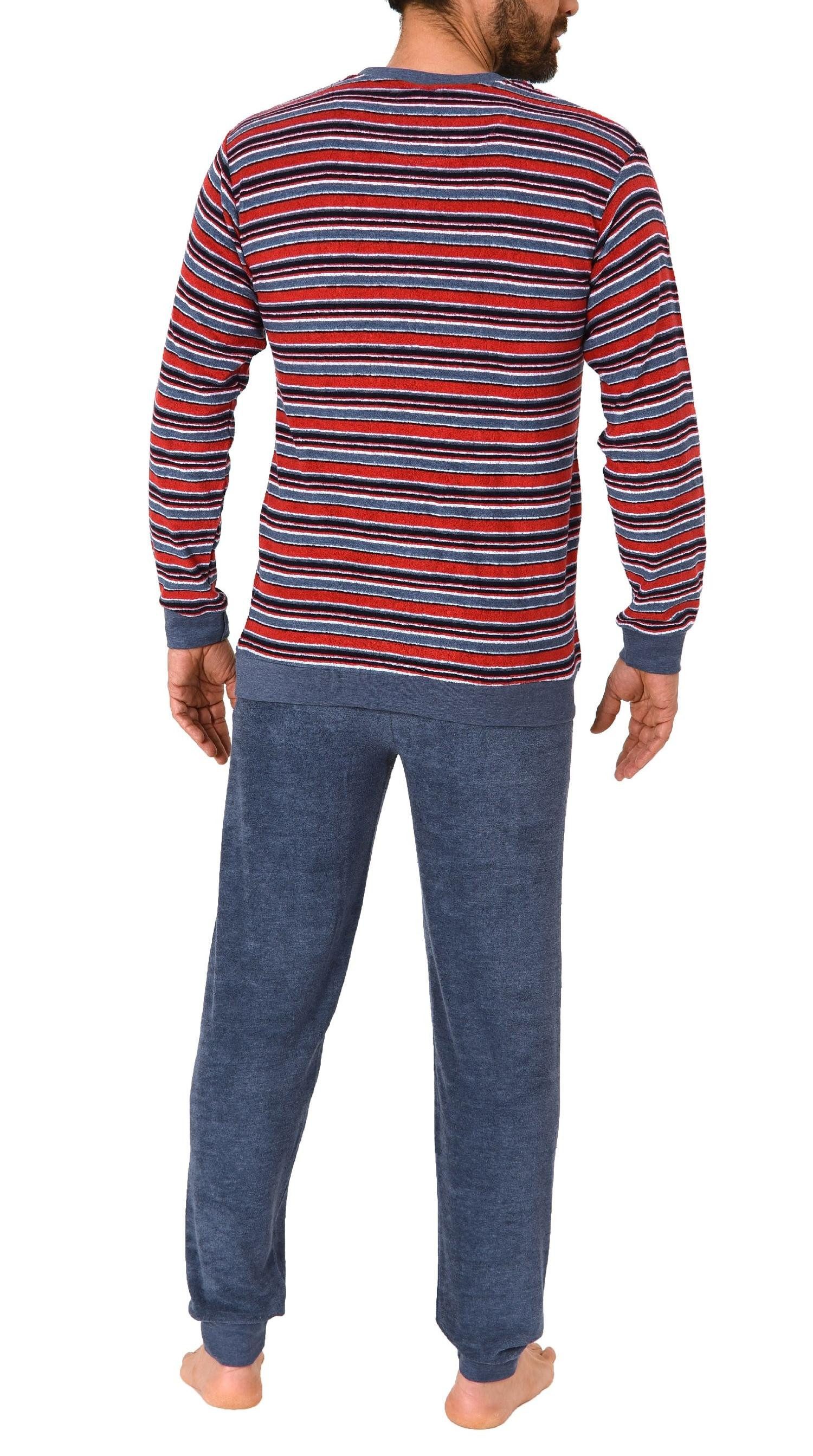 Pyjama Herren Frottee Pyjama, Schlafanzug mit Bündchen in Streifenoptik