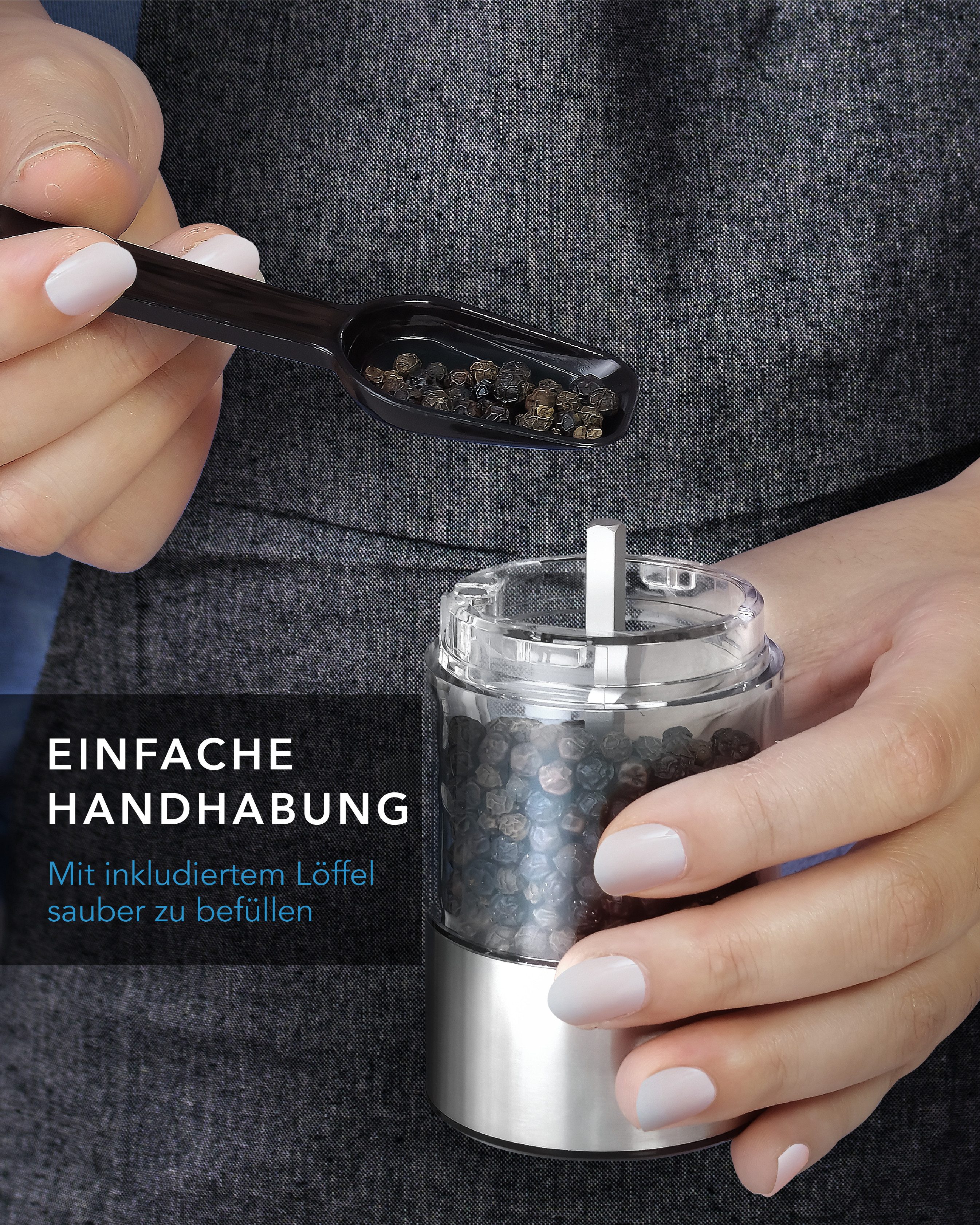 Lebenlang Salz-/Pfeffermühle Salz und Pfeffermühle Elektrisch -, Integrierte LED-Beleuchtung, Wiederaufladbar & Viel Zubehör – Bild 4 von 5