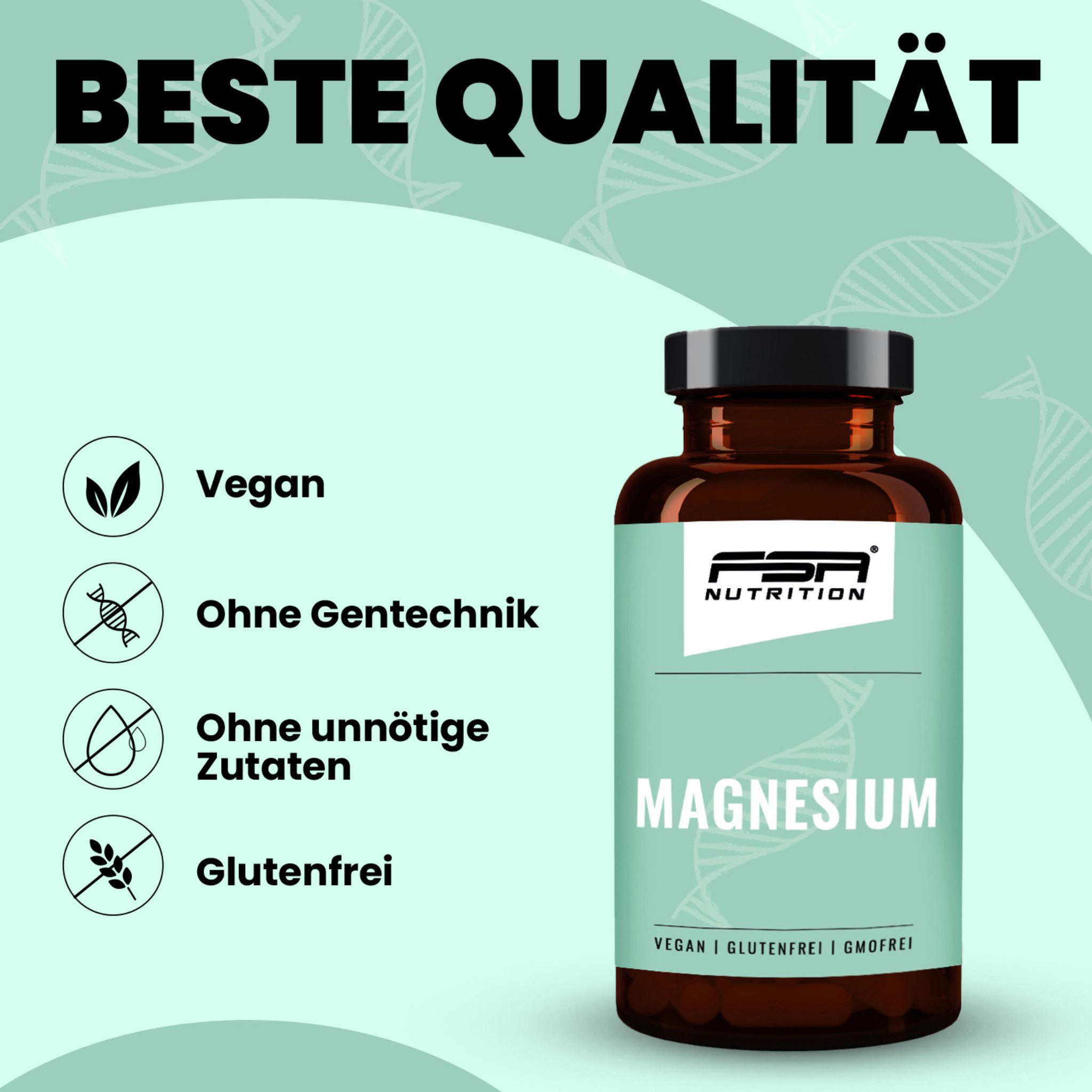 FSA NUTRITION Magnesium Kapseln im Glas mit Bisglycinat und Citrate Buffered Kapseln, 120 er 90 g