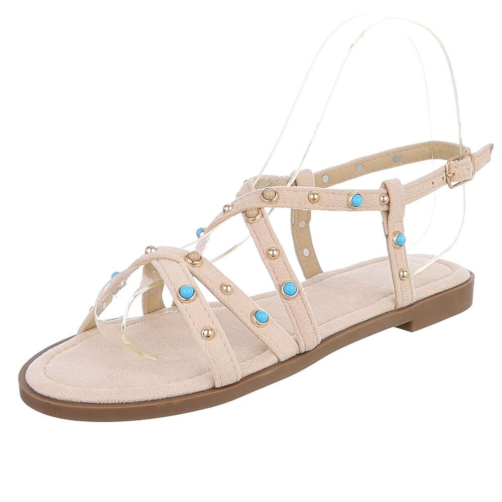 Ital-Design Damen Sandale mit Nieten und Schnalle Riemchensandalette (91895795) Blockabsatz Riemchensandalen in Beige